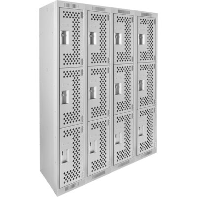 Casiers Clean LineMC, 3 niveaux, Bloc de 4, 48" x 12" x 72", Acier, Gris, Rivet (assemblé), Perforé