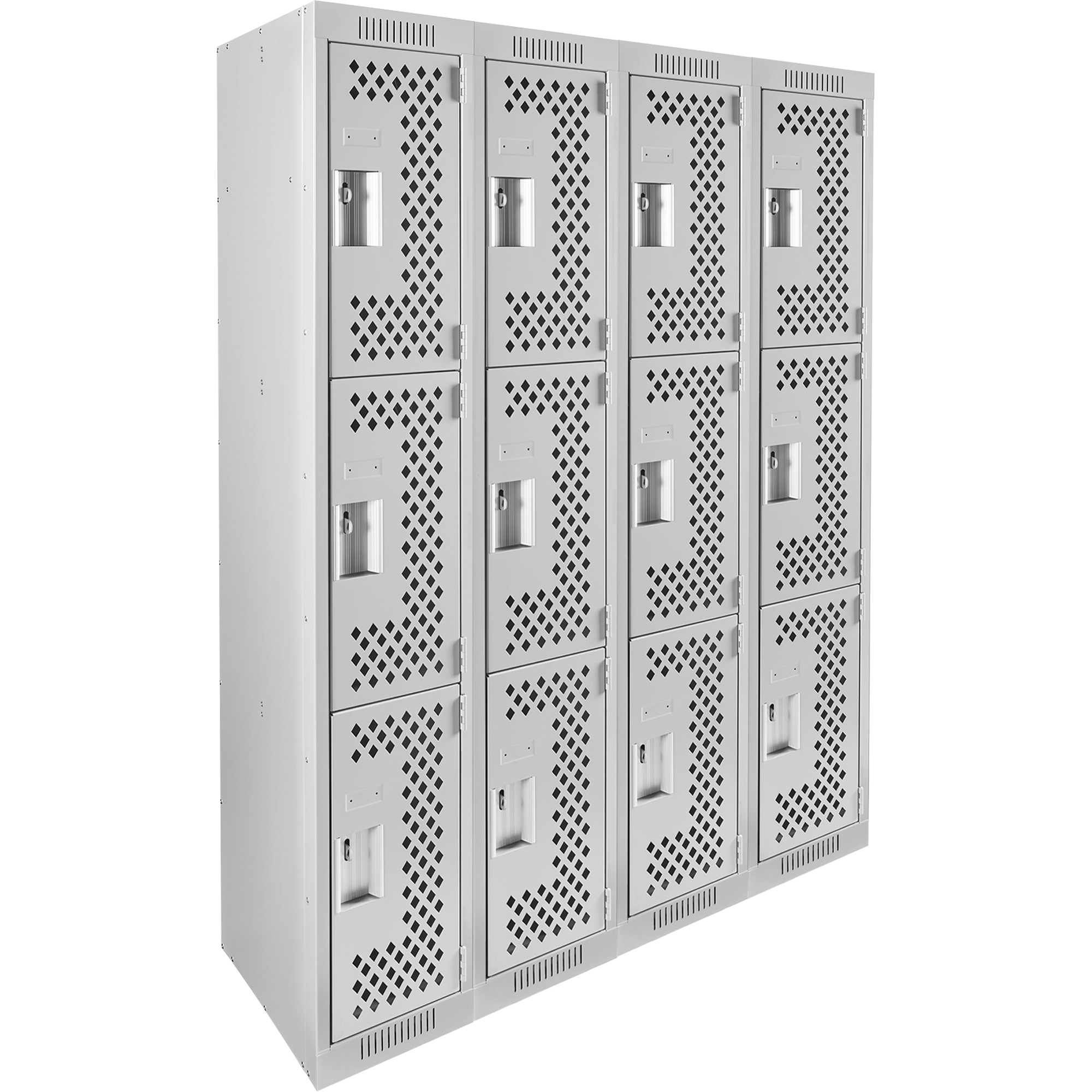 Casiers Clean LineMC, 3 niveaux, Bloc de 4, 48" x 12" x 72", Acier, Gris, Rivet (assemblé), Perforé