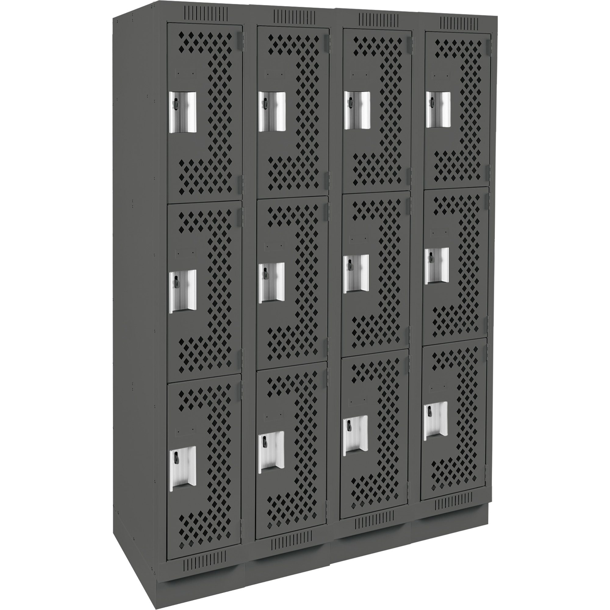 Casiers Clean LineMC, 3 niveaux, Bloc de 4, 48" x 12" x 76", Acier, Charbon, Rivet (assemblé), Perforé