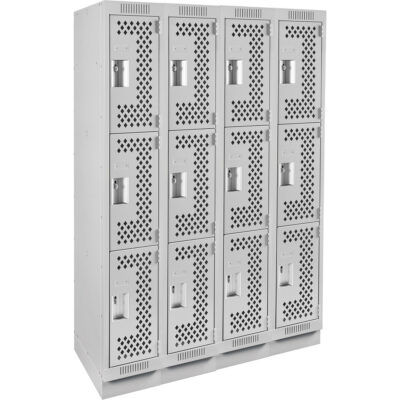 Casiers Clean LineMC, 3 niveaux, Bloc de 4, 48" x 12" x 76", Acier, Gris, Rivet (assemblé), Perforé