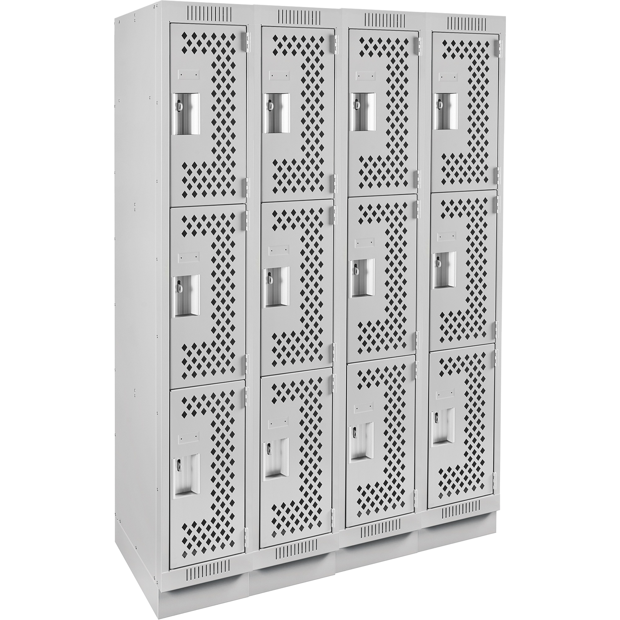 Casiers Clean LineMC, 3 niveaux, Bloc de 4, 48" x 12" x 76", Acier, Gris, Rivet (assemblé), Perforé