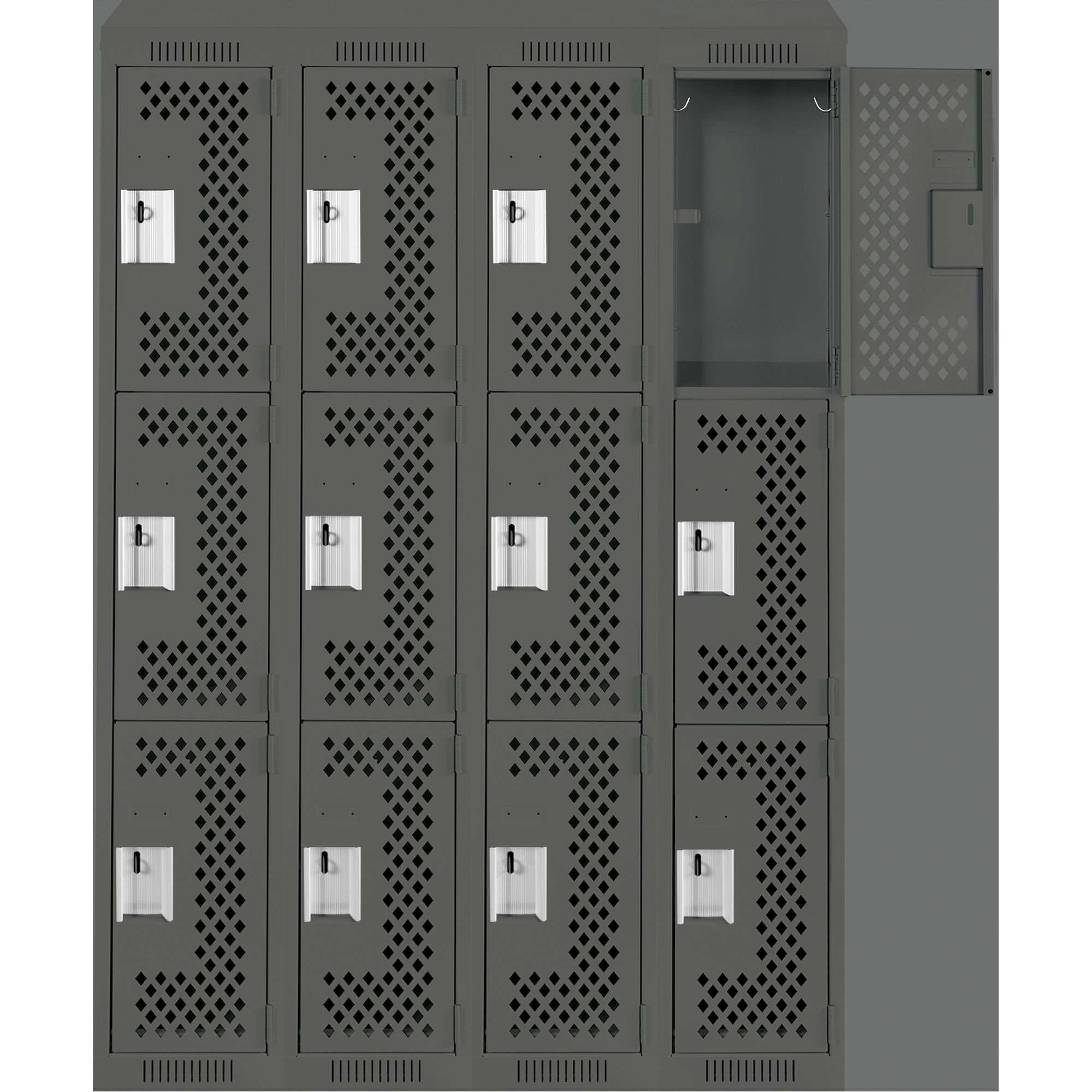 Casiers Clean LineMC, 3 niveaux, Bloc de 4, 48" x 18" x 78", Acier, Charbon, Rivet (assemblé), Perforé – Image 4