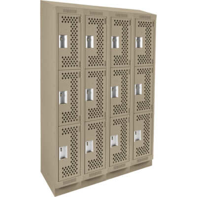 Casiers Clean LineMC, 3 niveaux, Bloc de 4, 48" x 12" x 82", Acier, Beige, Rivet (assemblé), Perforé