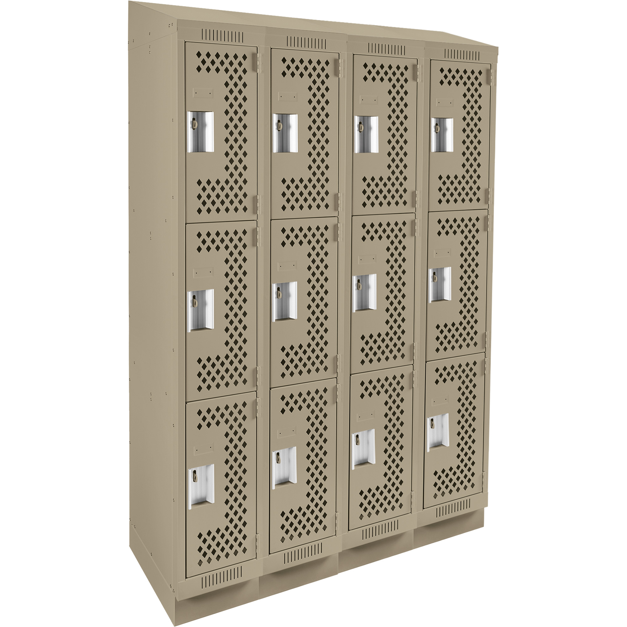 Casiers Clean LineMC, 3 niveaux, Bloc de 4, 48" x 12" x 82", Acier, Beige, Rivet (assemblé), Perforé