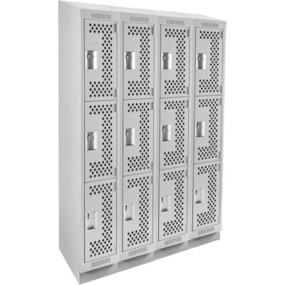 Casiers Clean LineMC, 3 niveaux, Bloc de 4, 48" x 12" x 82", Acier, Gris, Rivet (assemblé), Perforé
