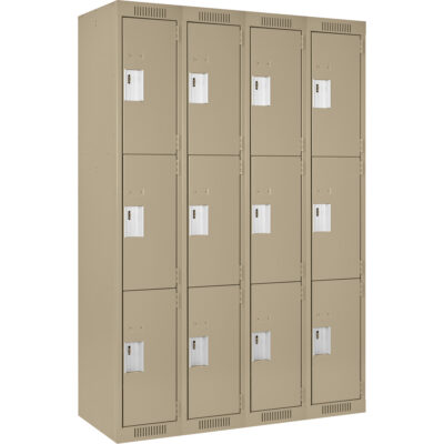 Casiers Clean LineMC, 3 niveaux, Bloc de 4, 48" x 12" x 72", Acier, Beige, Rivet (assemblé)