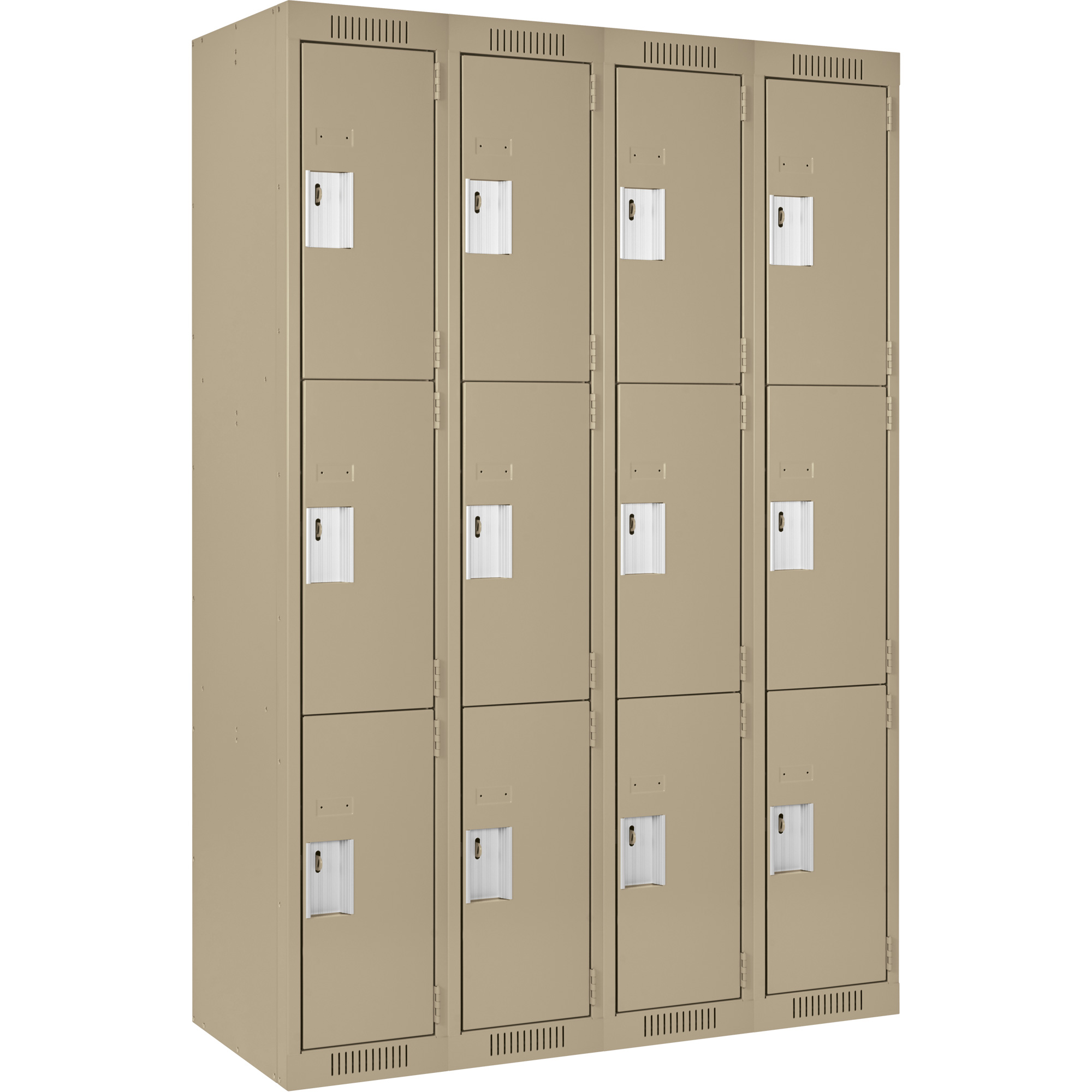 Casiers Clean LineMC, 3 niveaux, Bloc de 4, 48" x 12" x 72", Acier, Beige, Rivet (assemblé)