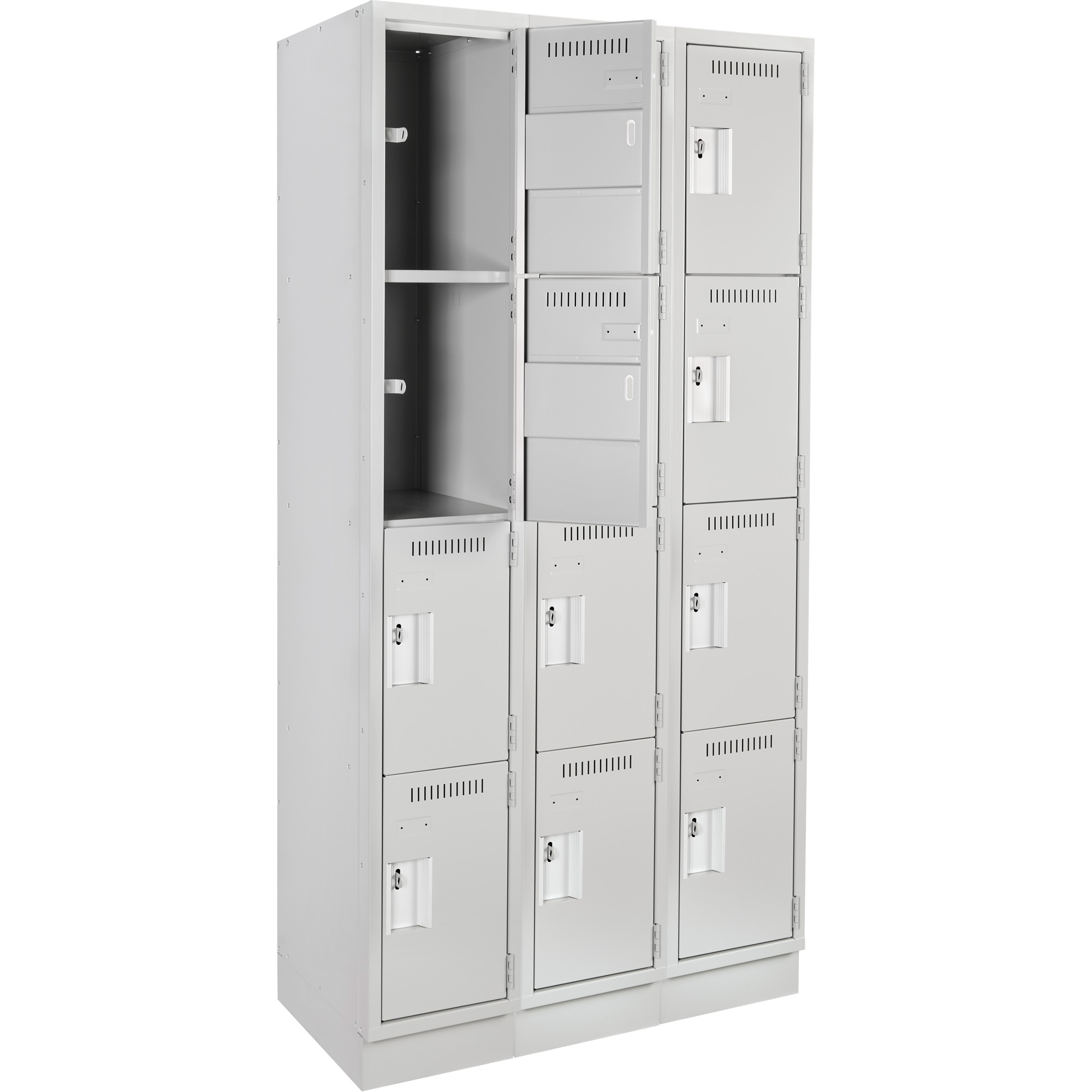 Casiers Clean LineMC, 4 niveaux, Bloc de 3, 36" x 12" x 76", Acier, Gris, Rivet (assemblé) – Image 3