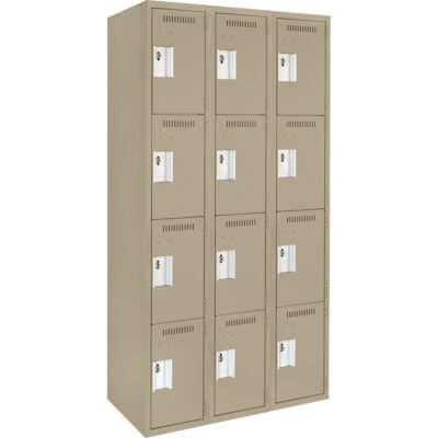 Casiers Clean LineMC, 4 niveaux, Bloc de 3, 36" x 15" x 72", Acier, Beige, Rivet (assemblé)