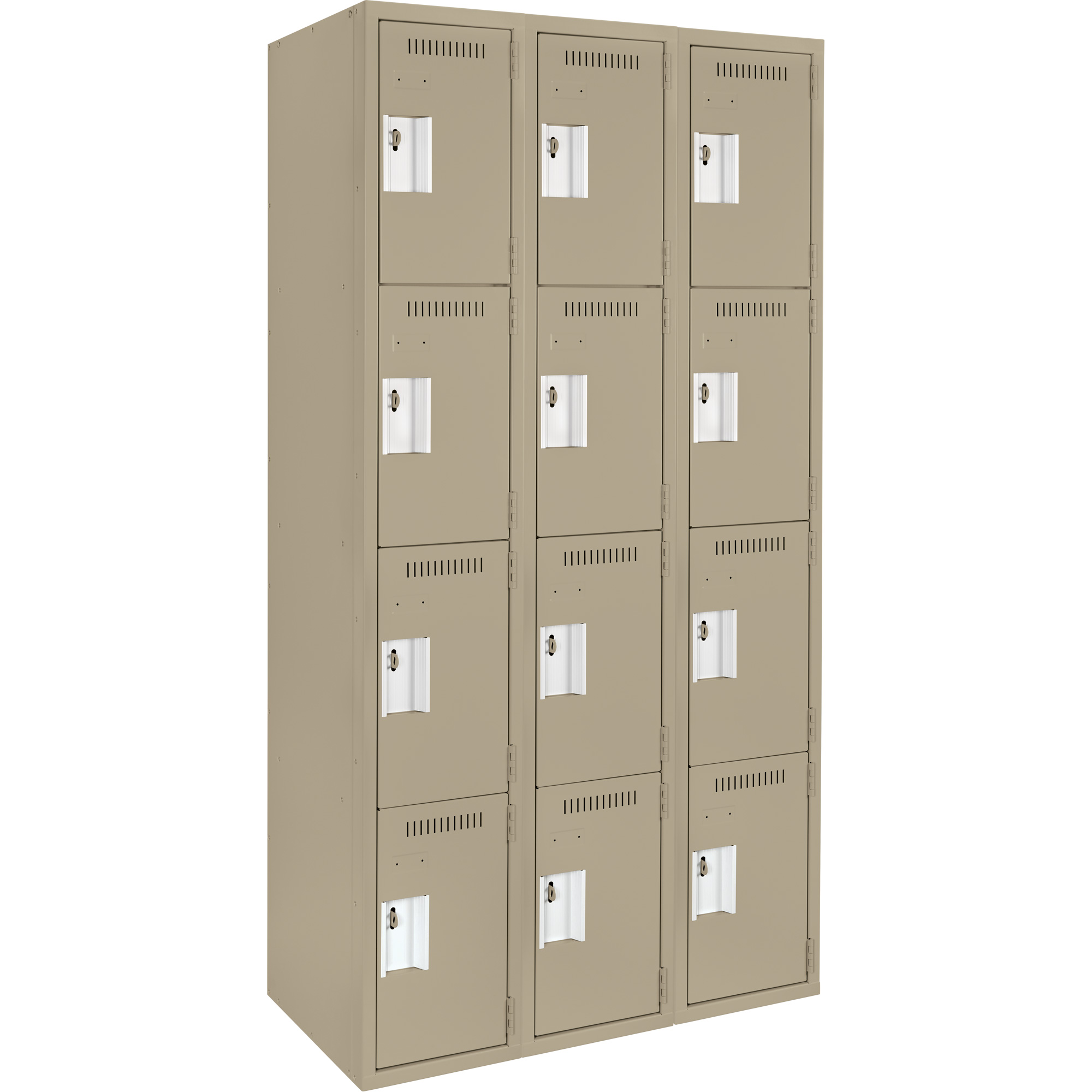 Casiers Clean LineMC, 4 niveaux, Bloc de 3, 36" x 15" x 72", Acier, Beige, Rivet (assemblé)