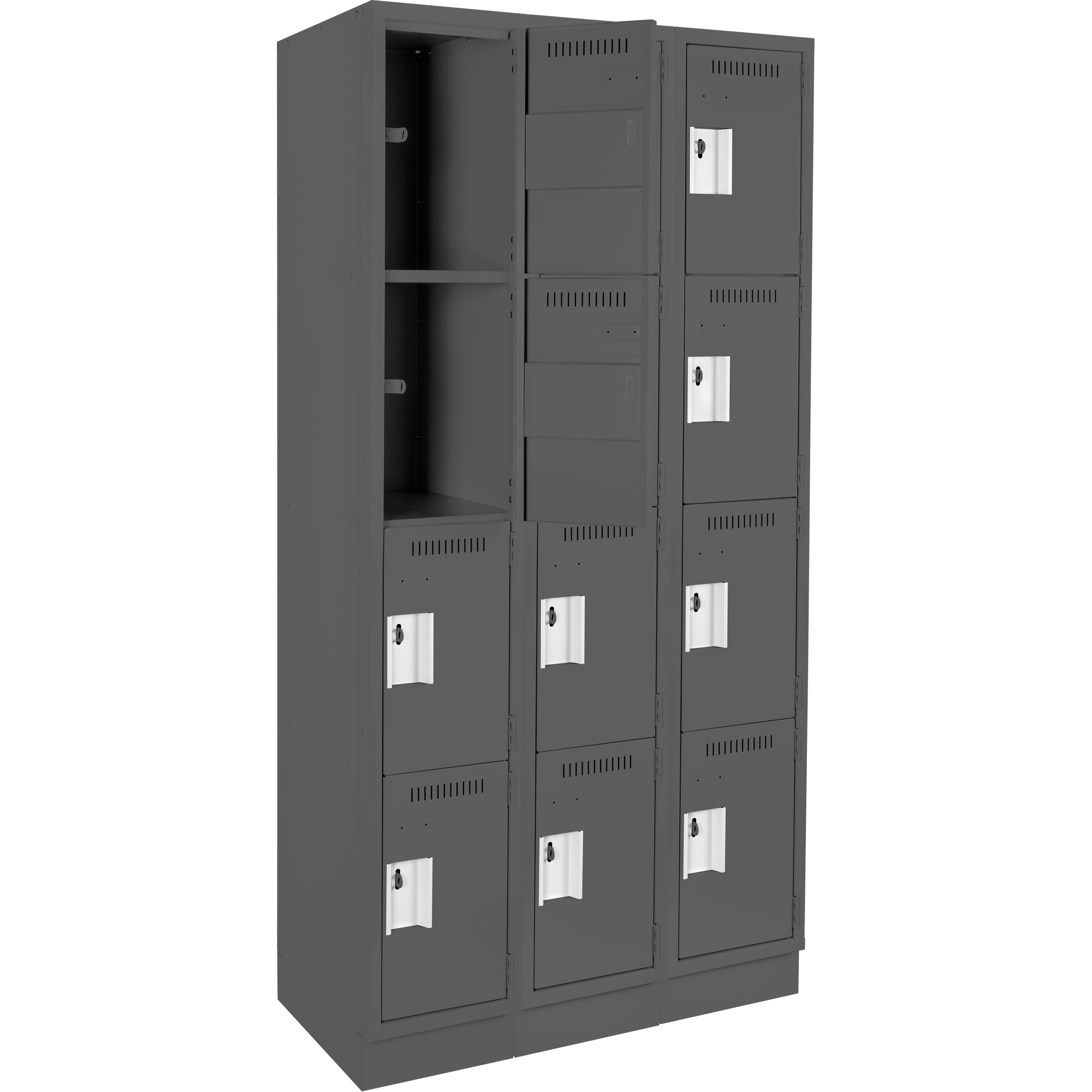 Casiers Clean LineMC, 4 niveaux, Bloc de 3, 36" x 15" x 76", Acier, Charbon, Rivet (assemblé) – Image 3
