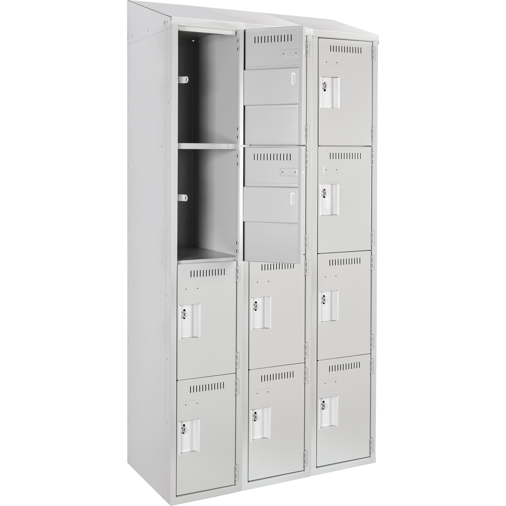 Casiers Clean LineMC, 4 niveaux, Bloc de 3, 36" x 15" x 78", Acier, Gris, Rivet (assemblé) – Image 3