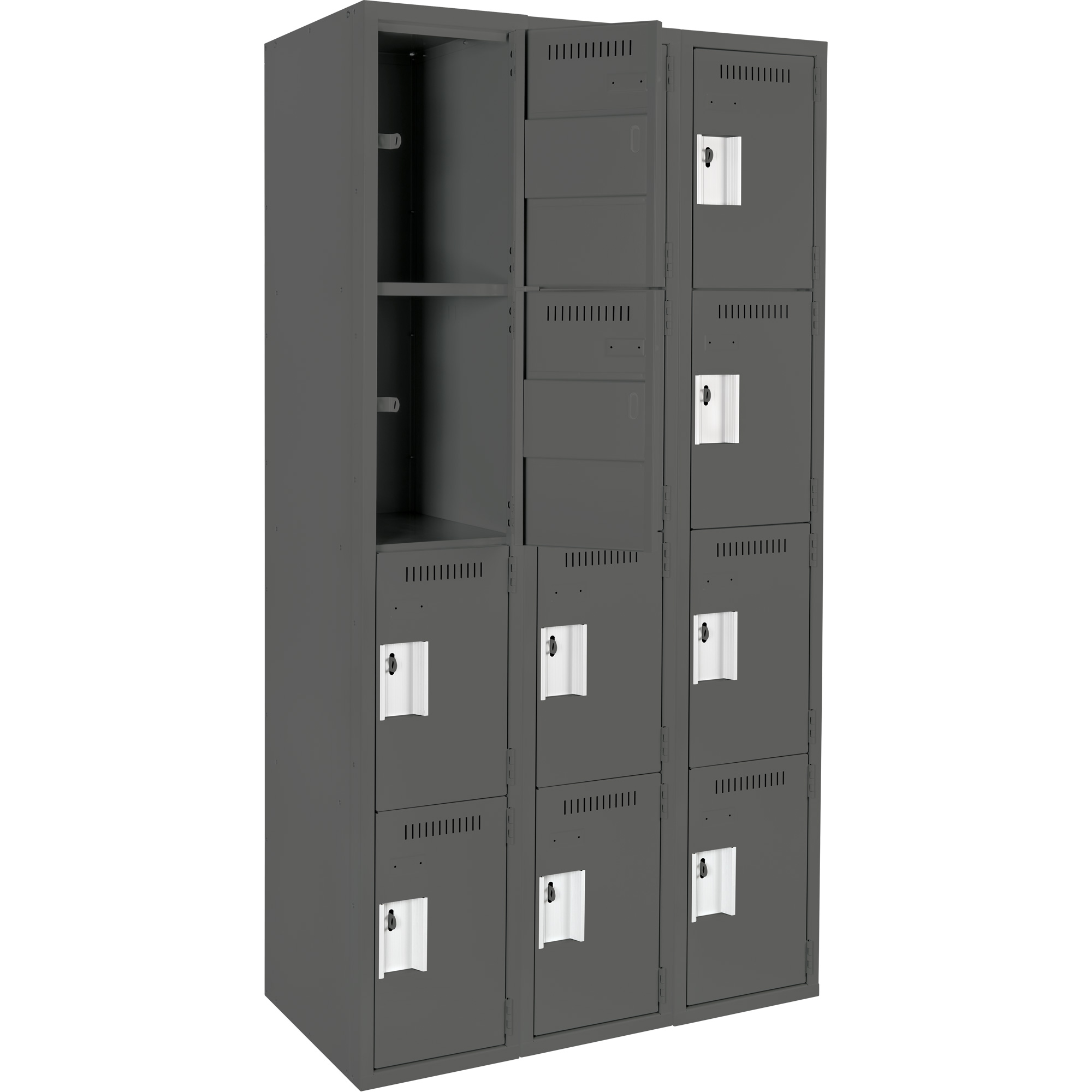 Casiers Clean LineMC, 4 niveaux, Bloc de 3, 36" x 18" x 72", Acier, Charbon, Rivet (assemblé) – Image 3