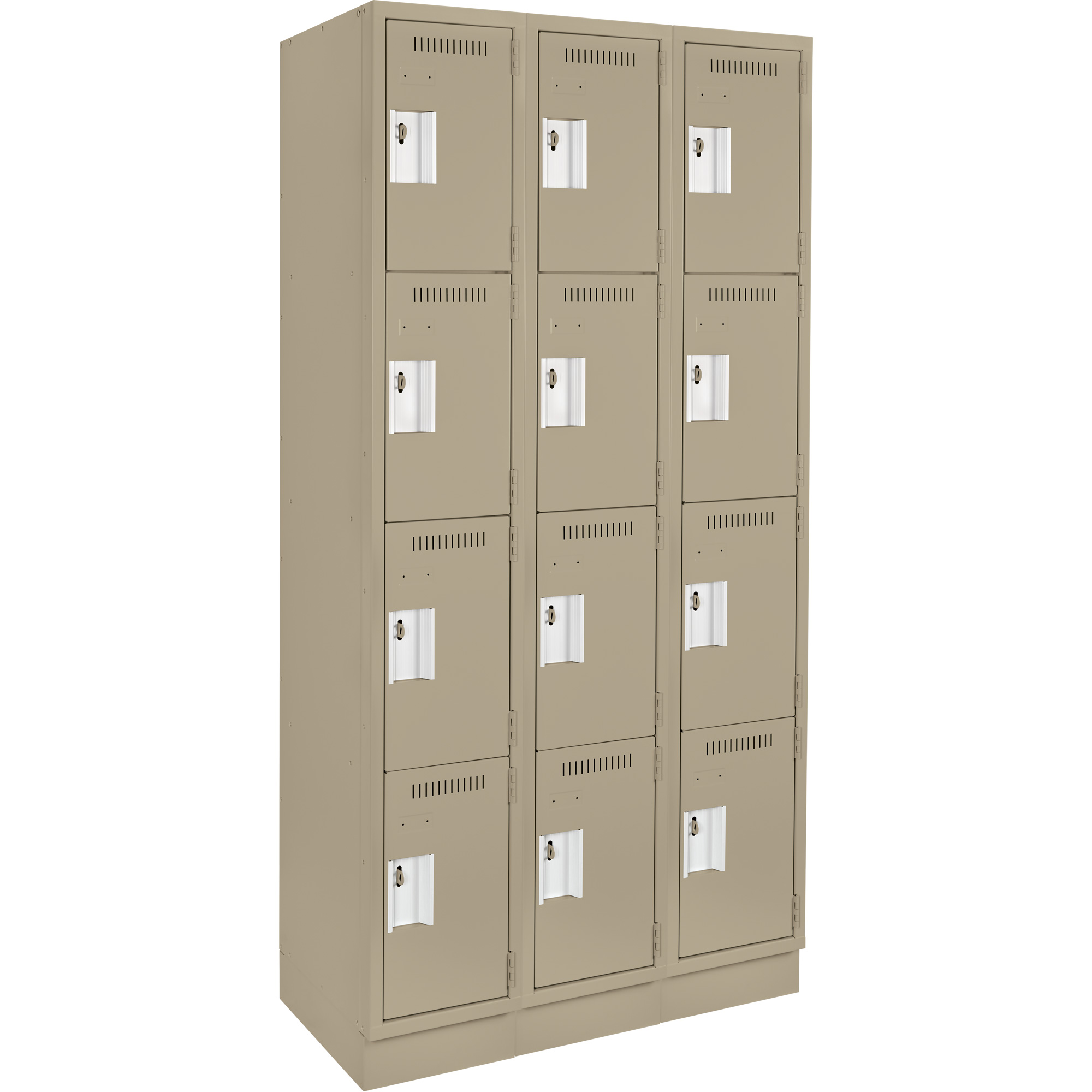 Casiers Clean LineMC, 4 niveaux, Bloc de 3, 36" x 12" x 76", Acier, Beige, Rivet (assemblé)