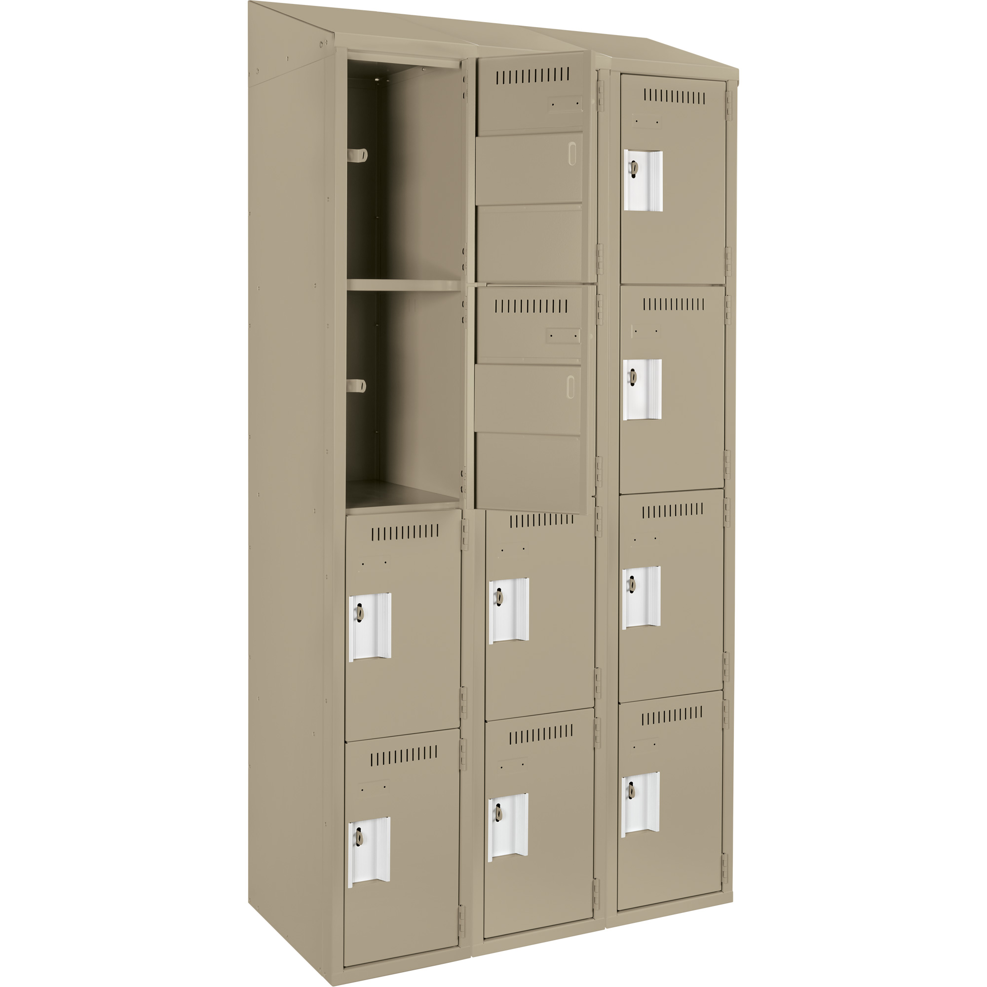 Casiers Clean LineMC, 4 niveaux, Bloc de 3, 36" x 18" x 78", Acier, Beige, Rivet (assemblé) – Image 3