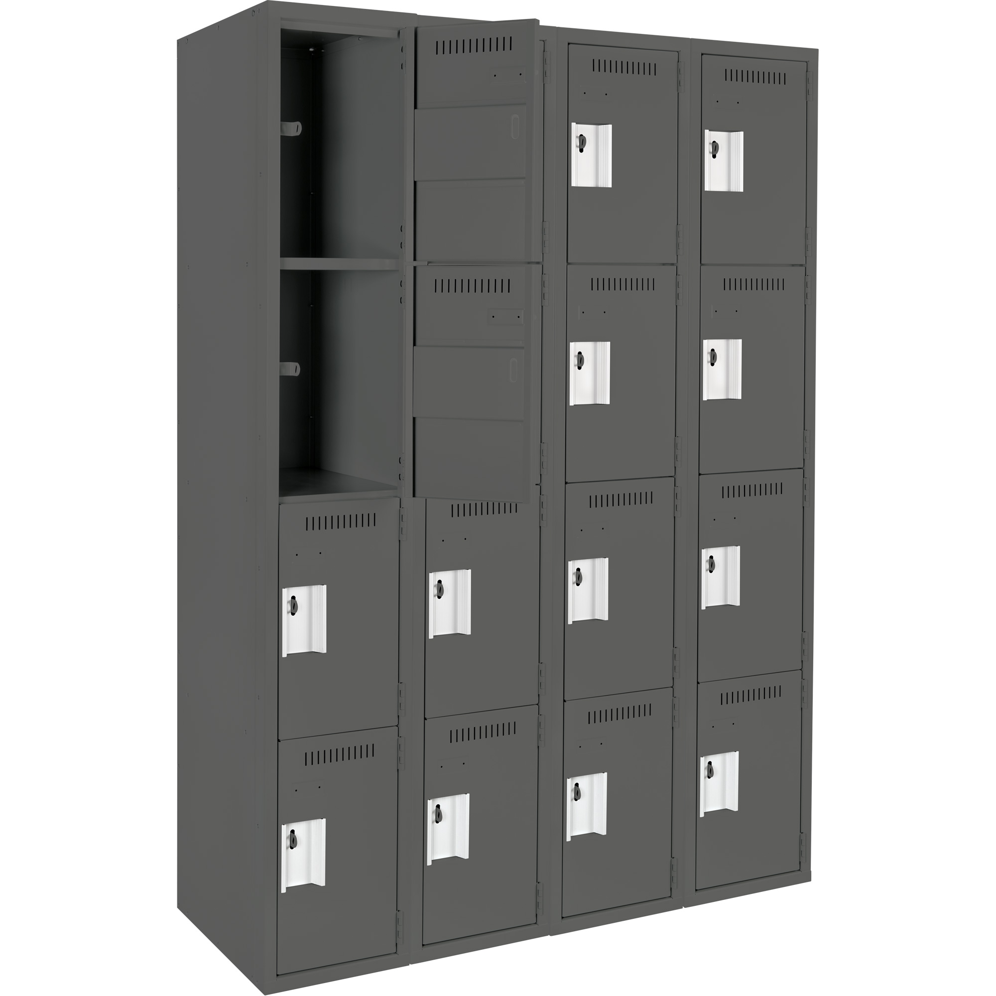 Casiers Clean LineMC, 4 niveaux, Bloc de 4, 48" x 15" x 72", Acier, Charbon, Rivet (assemblé) – Image 3