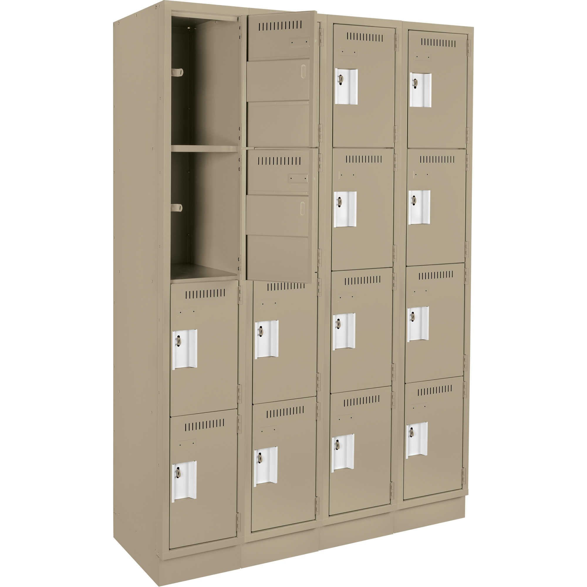 Casiers Clean LineMC, 4 niveaux, Bloc de 4, 48" x 15" x 76", Acier, Beige, Rivet (assemblé) – Image 3