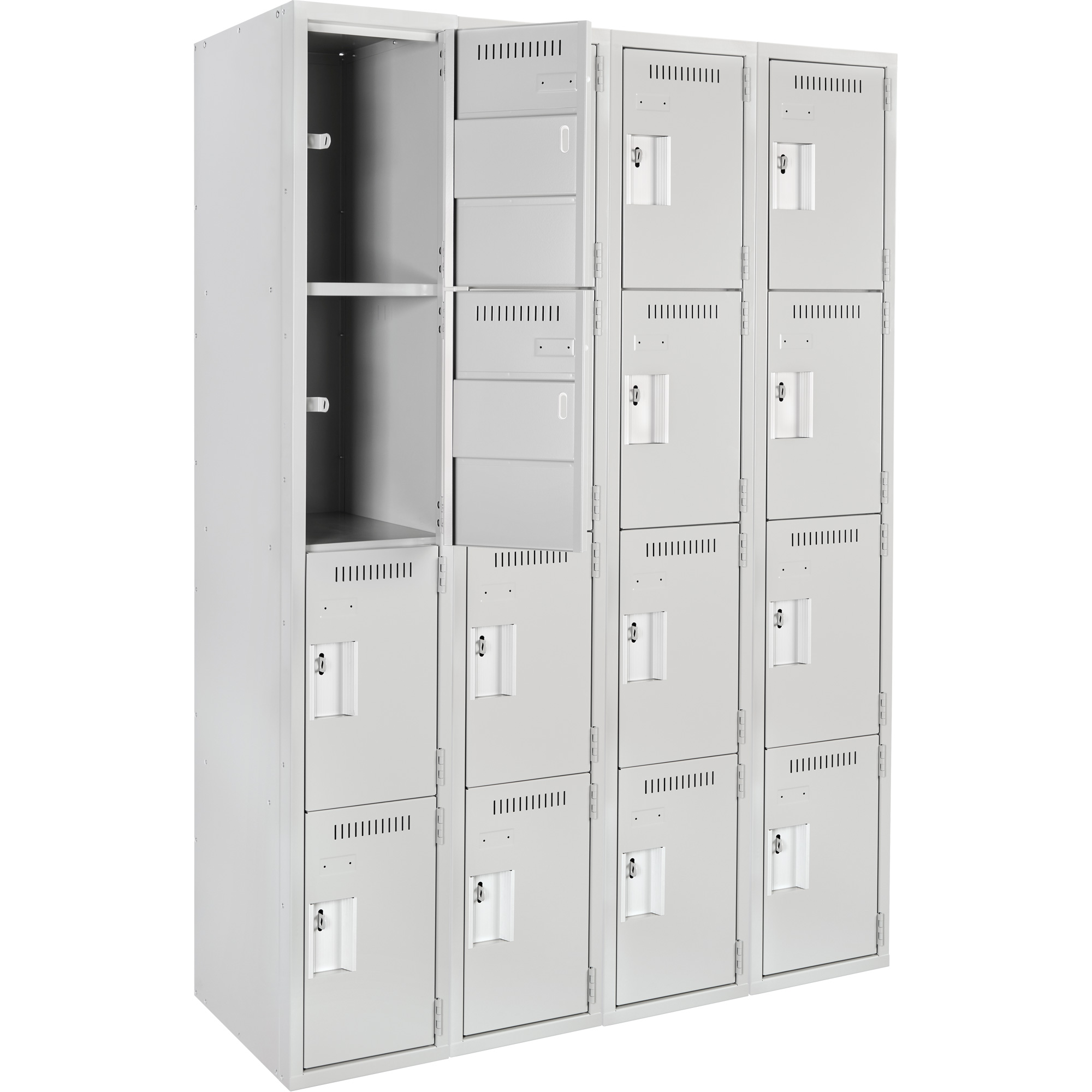 Casiers Clean LineMC, 4 niveaux, Bloc de 4, 48" x 12" x 72", Acier, Gris, Rivet (assemblé) – Image 3