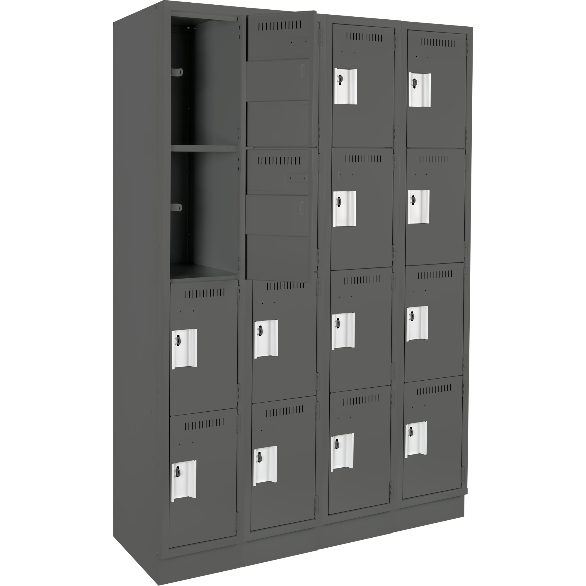Casiers Clean LineMC, 4 niveaux, Bloc de 4, 48" x 12" x 76", Acier, Charbon, Rivet (assemblé) – Image 3