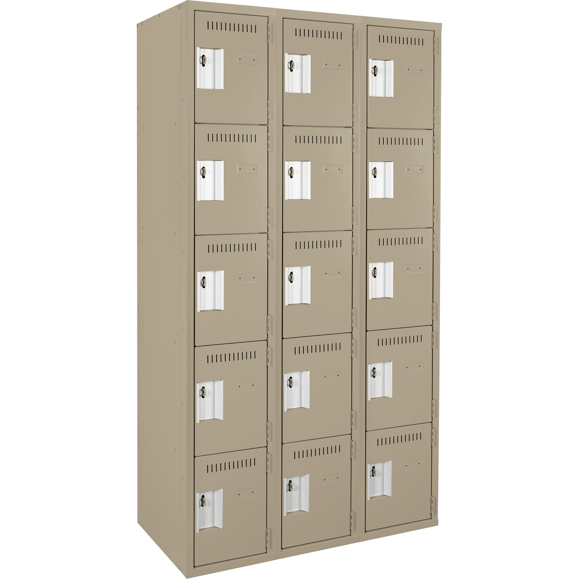 Casiers Clean LineMC, 5 niveaux, Bloc de 3, 36" x 18" x 72", Acier, Beige, Rivet (assemblé)