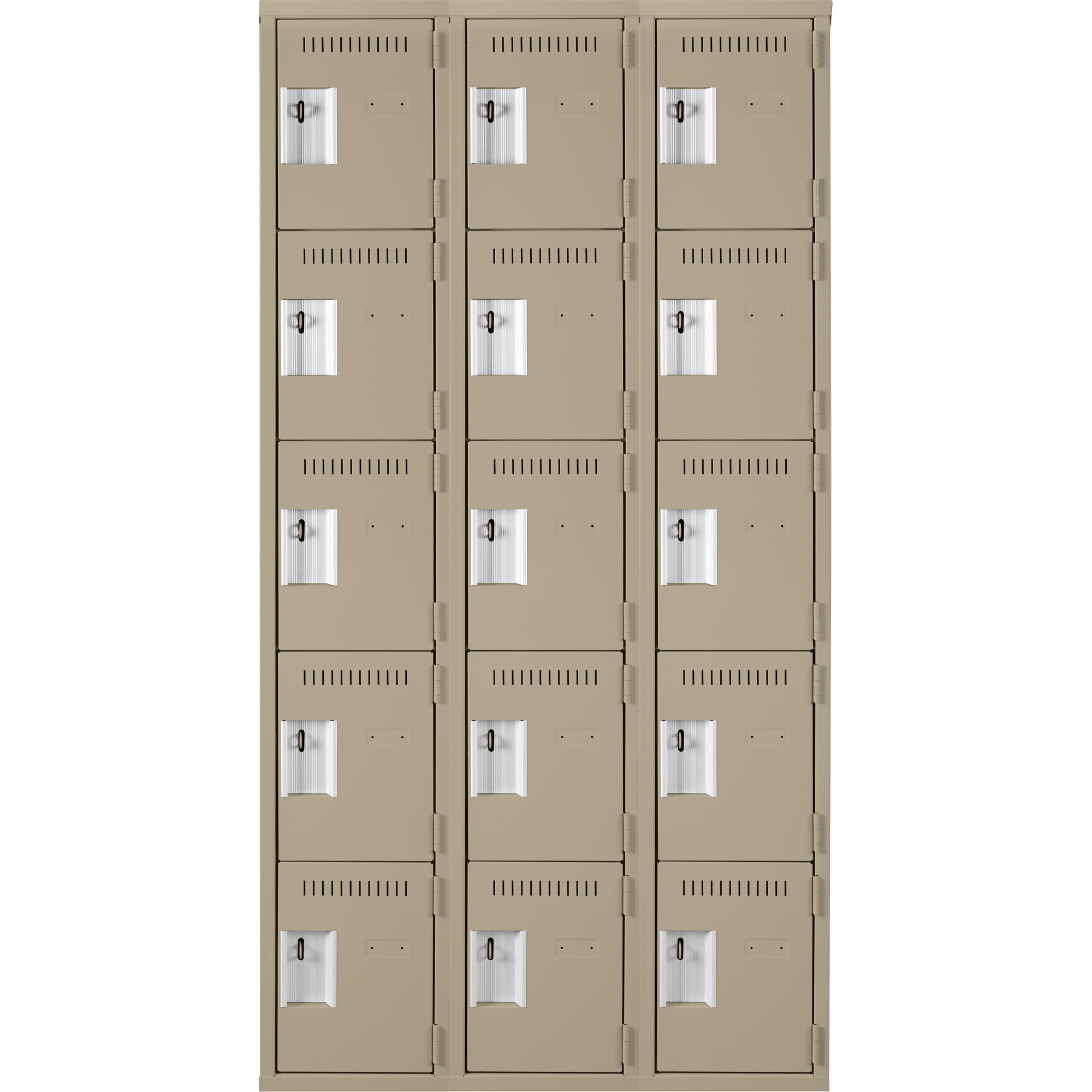 Casiers Clean LineMC, 5 niveaux, Bloc de 3, 36" x 18" x 72", Acier, Beige, Rivet (assemblé) – Image 2