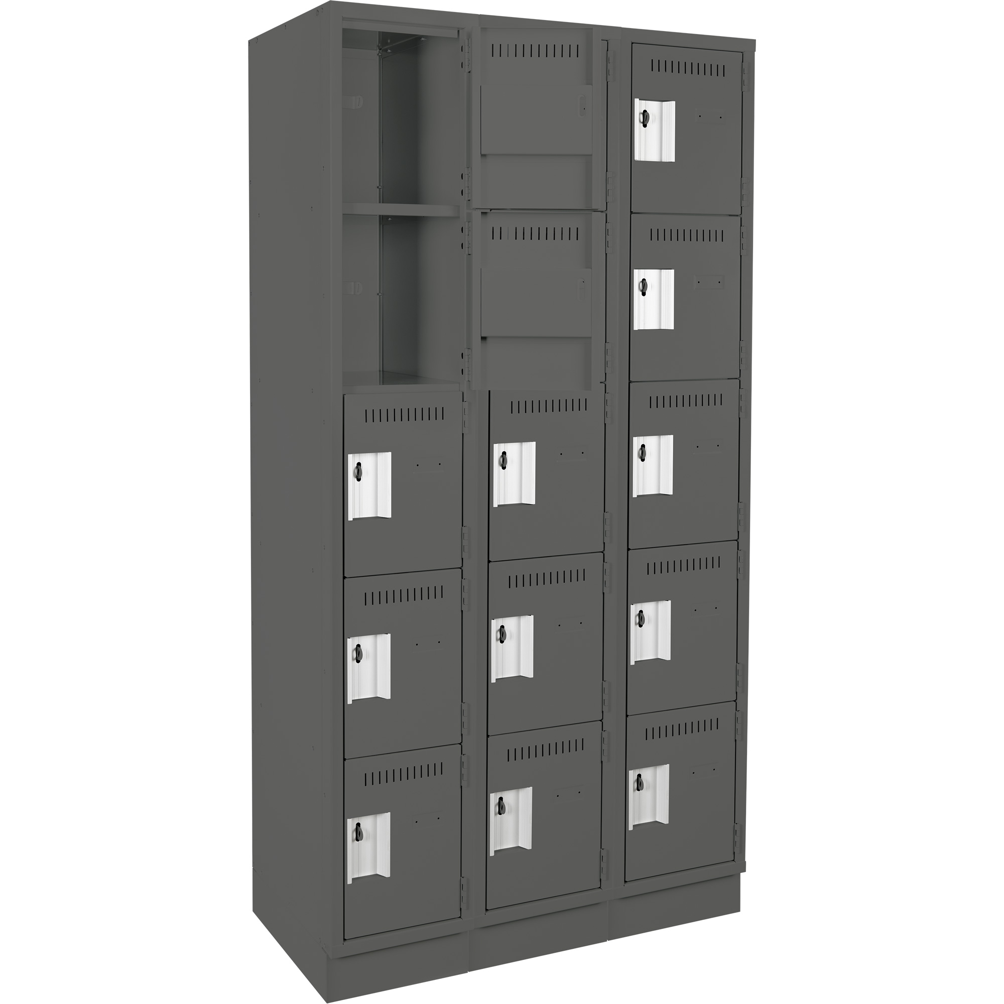 Casiers Clean LineMC, 5 niveaux, Bloc de 3, 36" x 18" x 76", Acier, Charbon, Rivet (assemblé) – Image 3