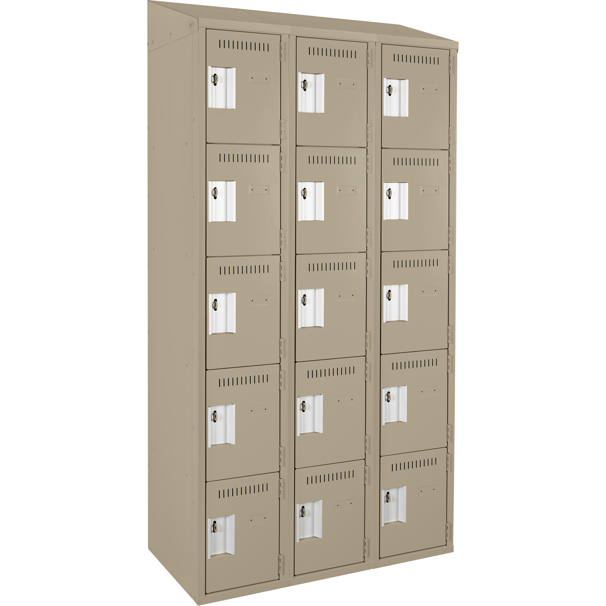 Casiers Clean LineMC, 5 niveaux, Bloc de 3, 36" x 18" x 78", Acier, Beige, Rivet (assemblé)