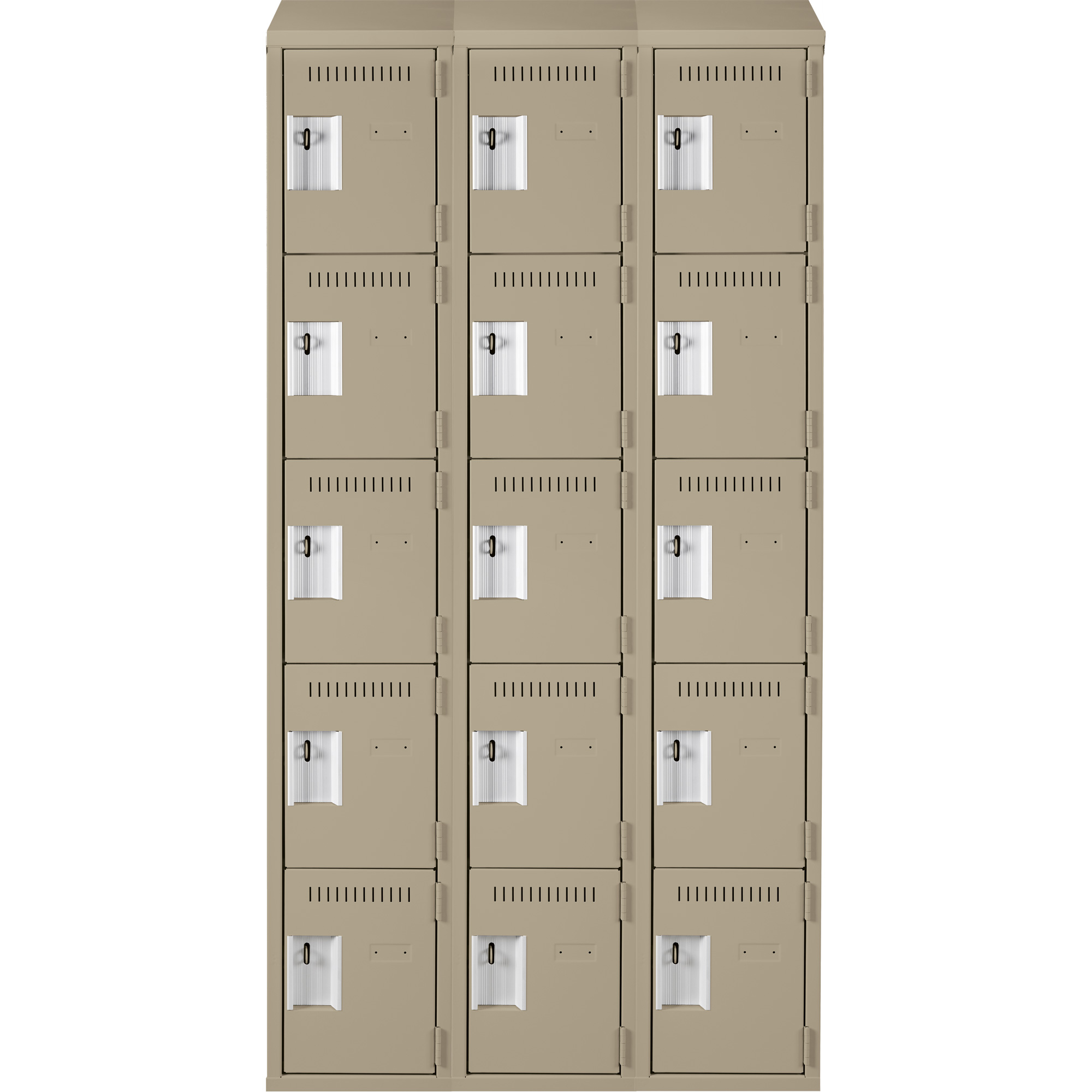 Casiers Clean LineMC, 5 niveaux, Bloc de 3, 36" x 18" x 78", Acier, Beige, Rivet (assemblé) – Image 2