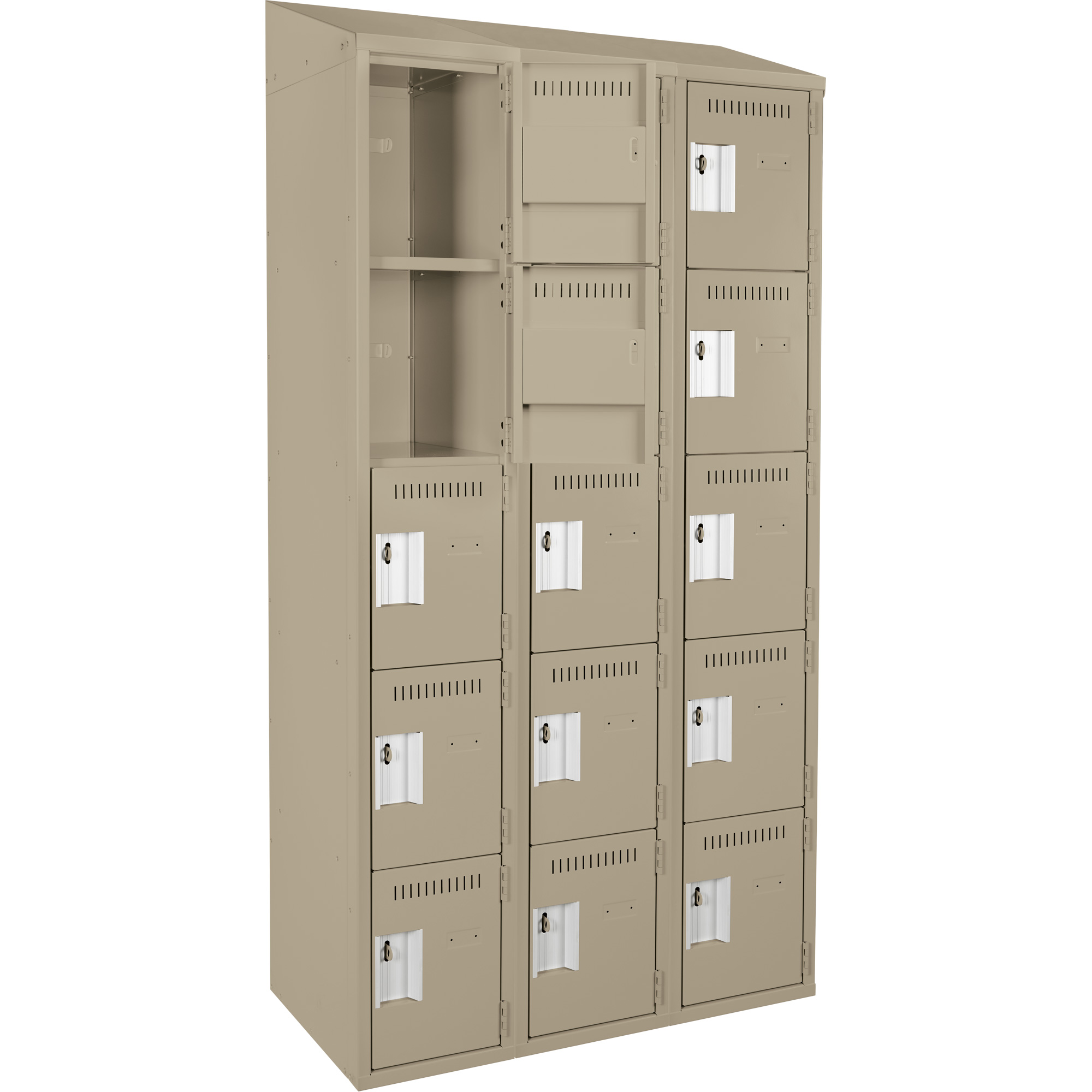 Casiers Clean LineMC, 5 niveaux, Bloc de 3, 36" x 18" x 78", Acier, Beige, Rivet (assemblé) – Image 3
