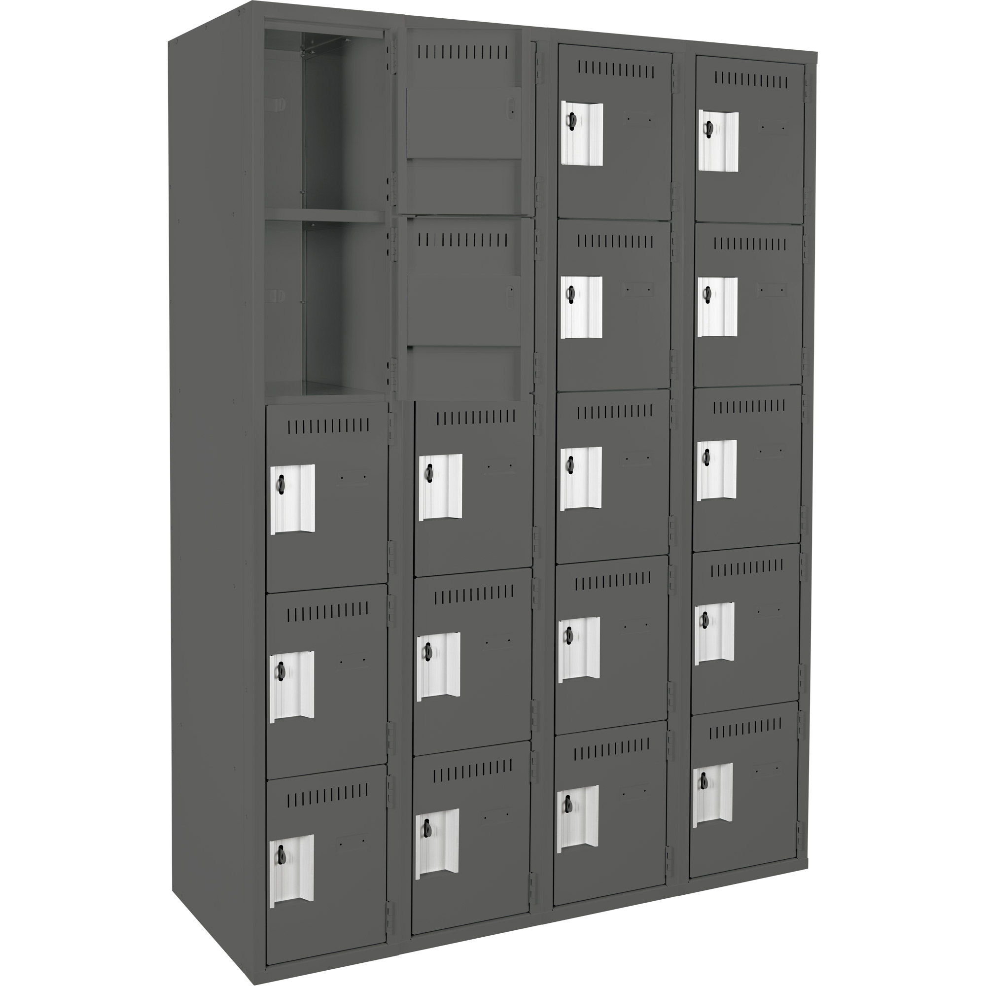 Casiers Clean LineMC, 5 niveaux, Bloc de 4, 48" x 18" x 72", Acier, Charbon, Rivet (assemblé) – Image 3
