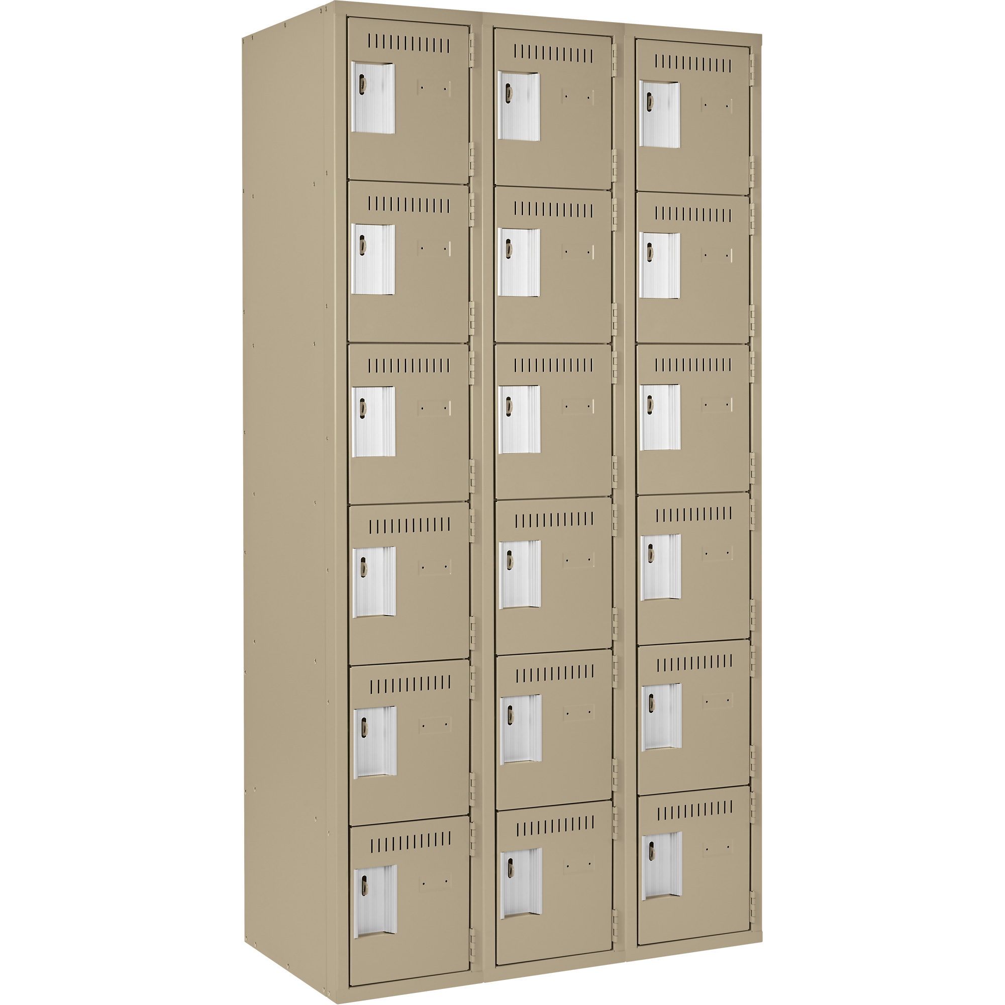 Petits casiers Clean LineMC, 6 niveaux, Bloc de 3, 36" x 18" x 72", Acier, Beige, Rivet (assemblé)