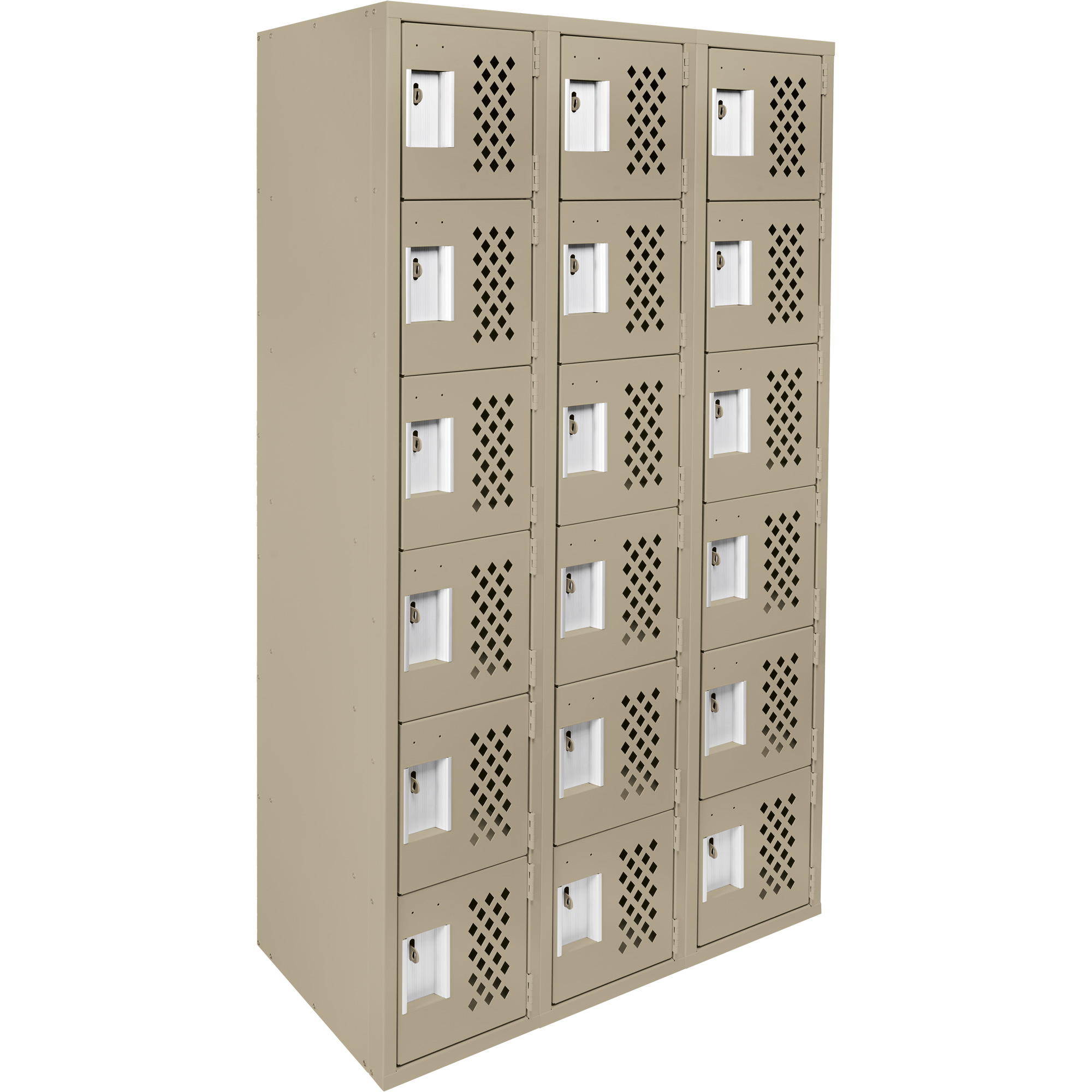 Petit casier perforé Clean-Line, 6 niveaux, Bloc de 3, 15" x 72" x 12", Acier