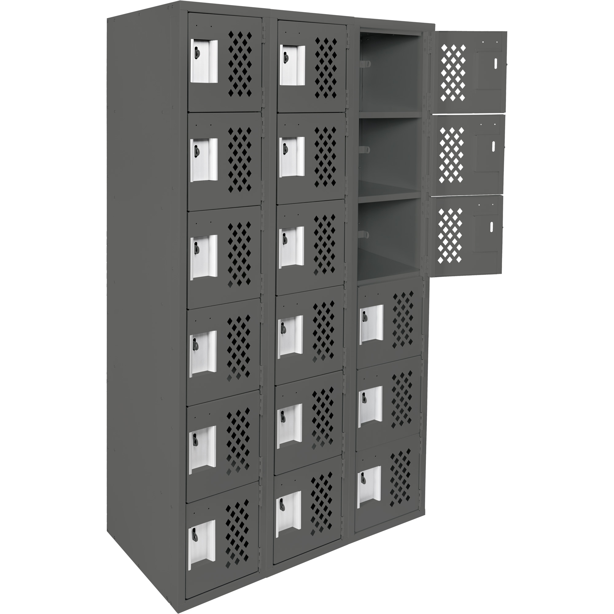 Petit casier perforé Clean-Line, 6 niveaux, Bloc de 3, 12" x 72" x 12", Acier – Image 3