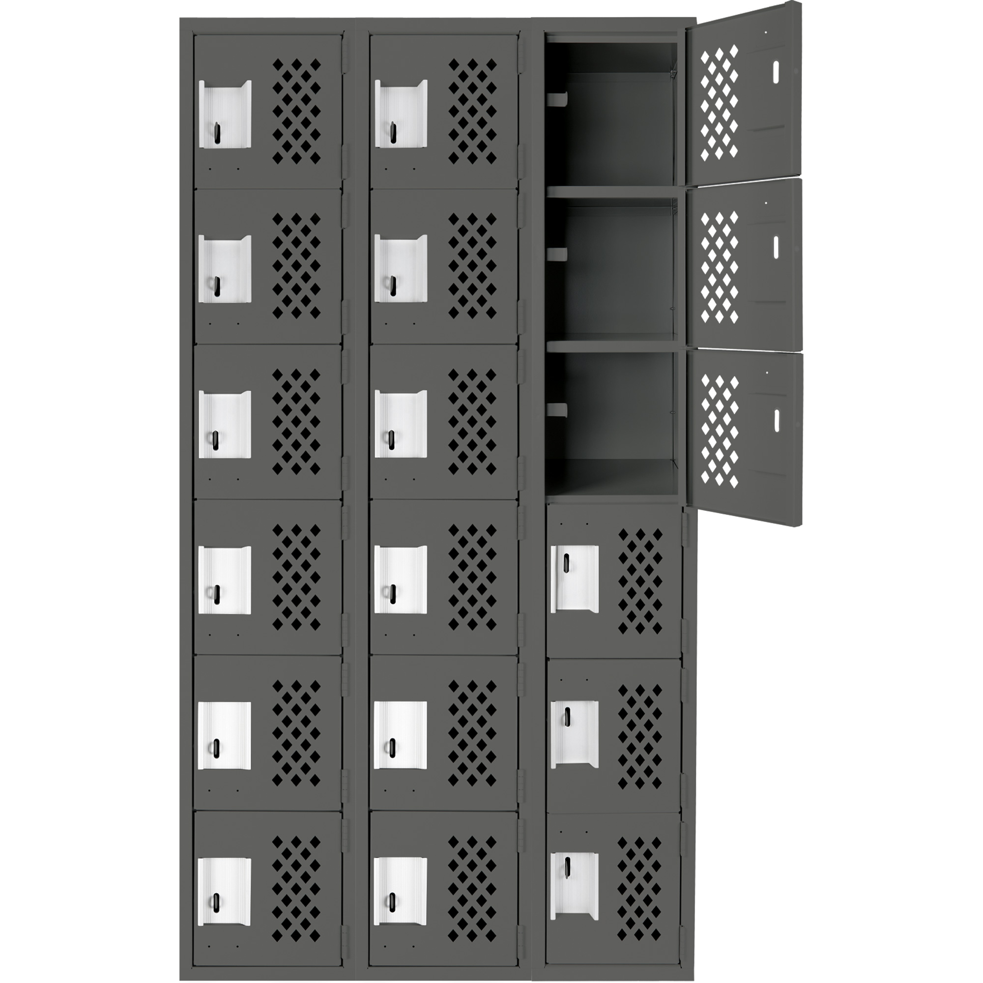 Petit casier perforé Clean-Line, 6 niveaux, Bloc de 3, 12" x 72" x 12", Acier – Image 4
