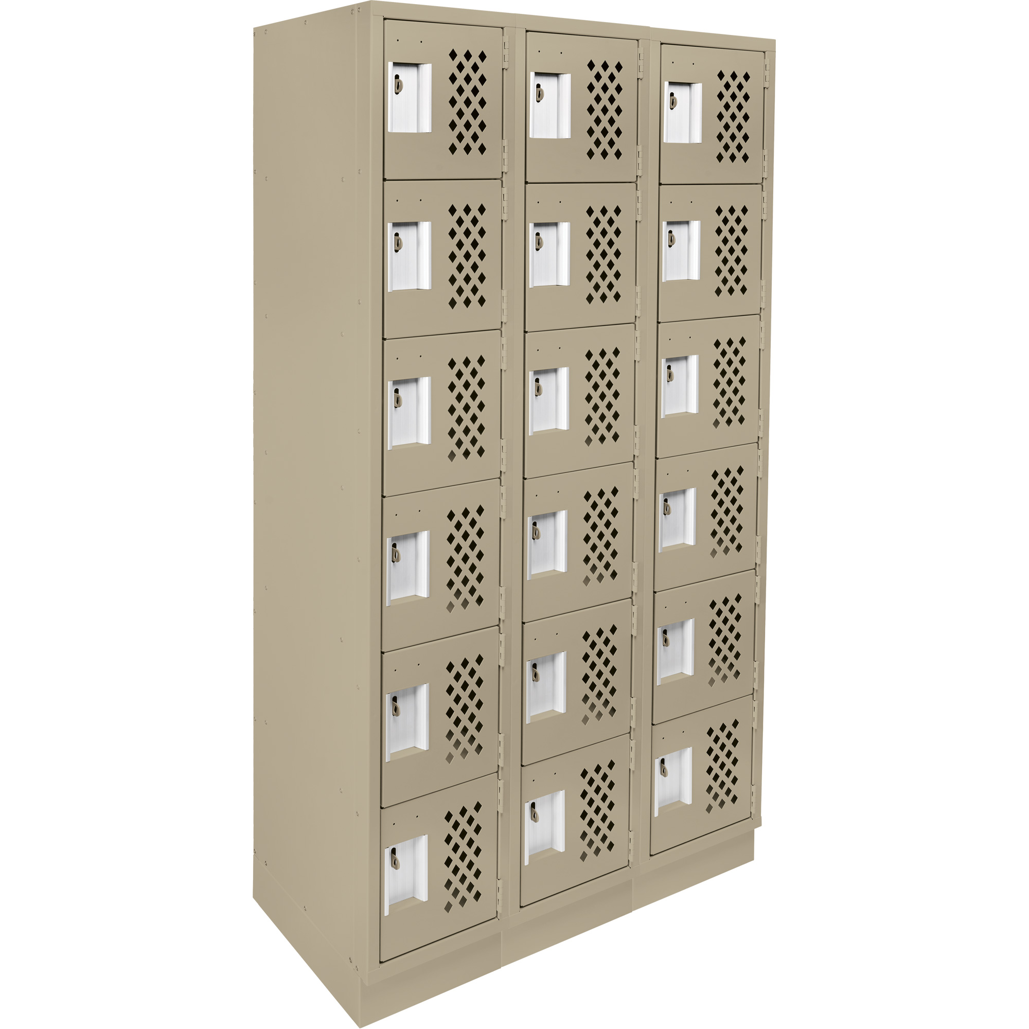 Petits casiers économiques assemblés et perforés Clean LineMC, 6 niveaux, Bloc de 3, 18" x 72" x 12", Acier