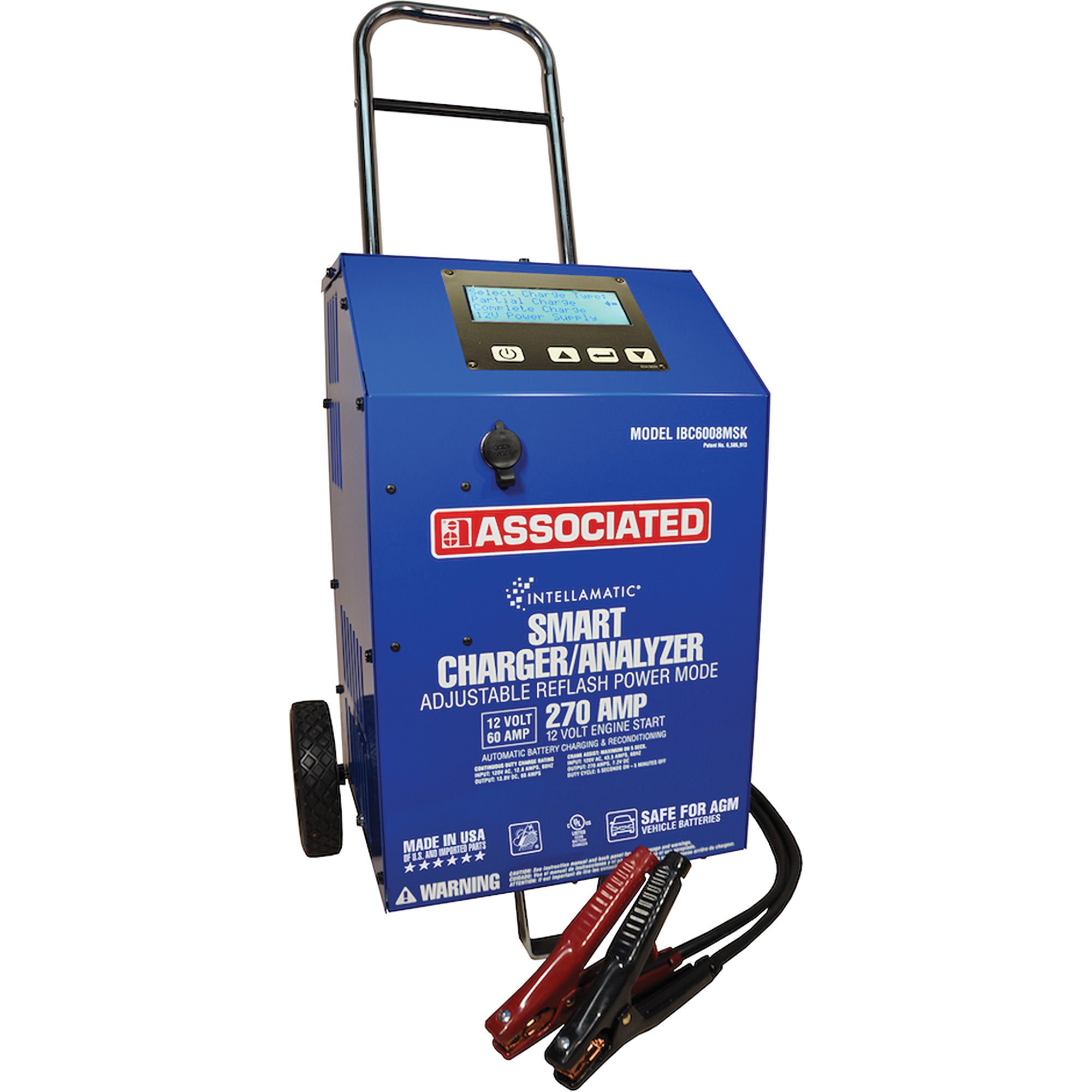 Chargeur de batterie sur roues avec fonction de démarrage assisté de 12 V et 60 A