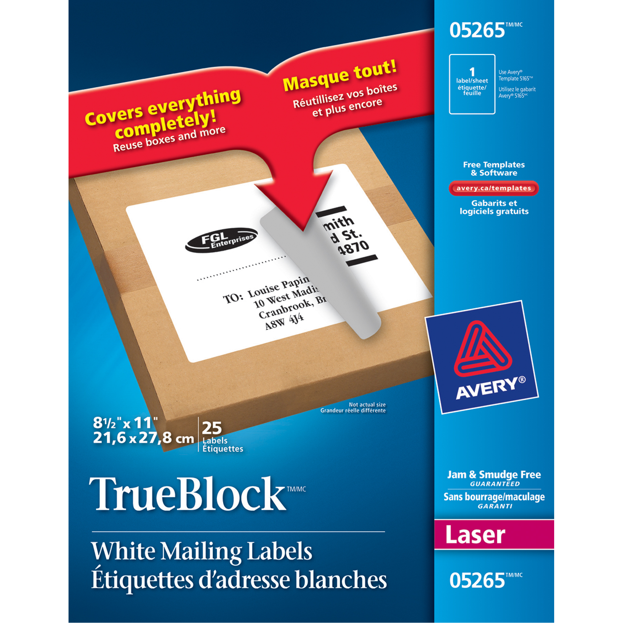 Étiquettes d'expédition au laser TrueBlockMC, 11" la x 8,5" la x Blanc