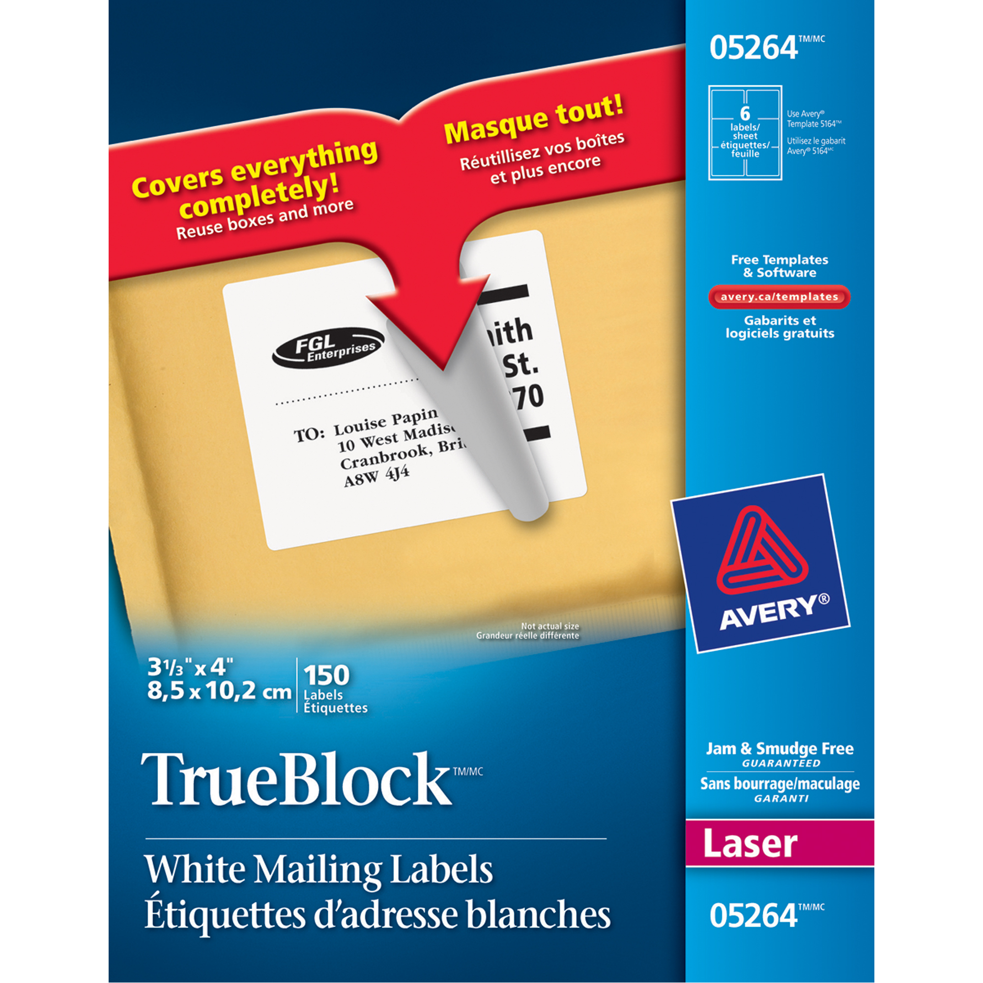 Étiquettes d'expédition au laser TrueBlockMC, 3-1/3" la x 4" la x Blanc