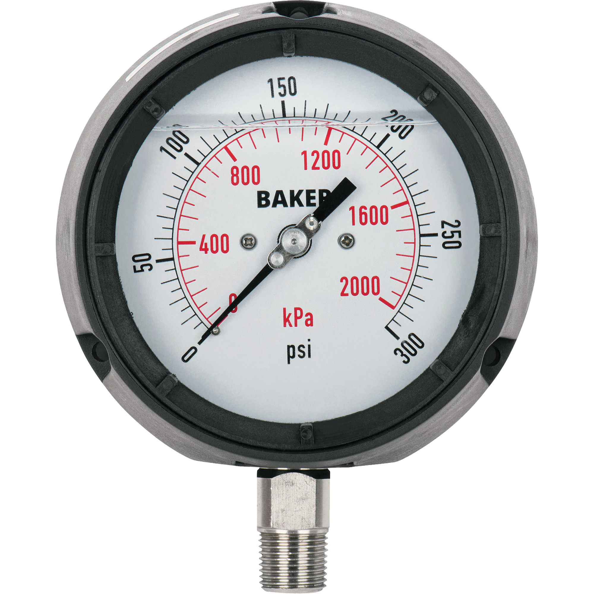 Manomètre, 4-1/2", 0-5000 psi/0-35 000 kPa, Fixation inférieure, Analogique rempli de liquide