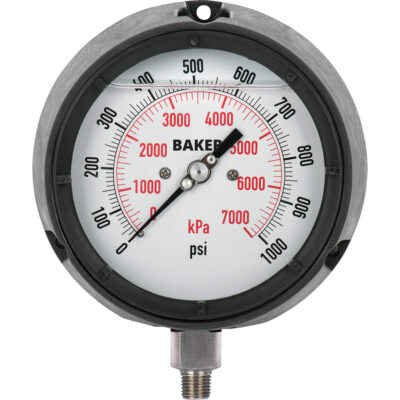 Manomètre, 4-1/2", 0 - 1000 psi, Fixation inférieure, Analogique rempli de liquide