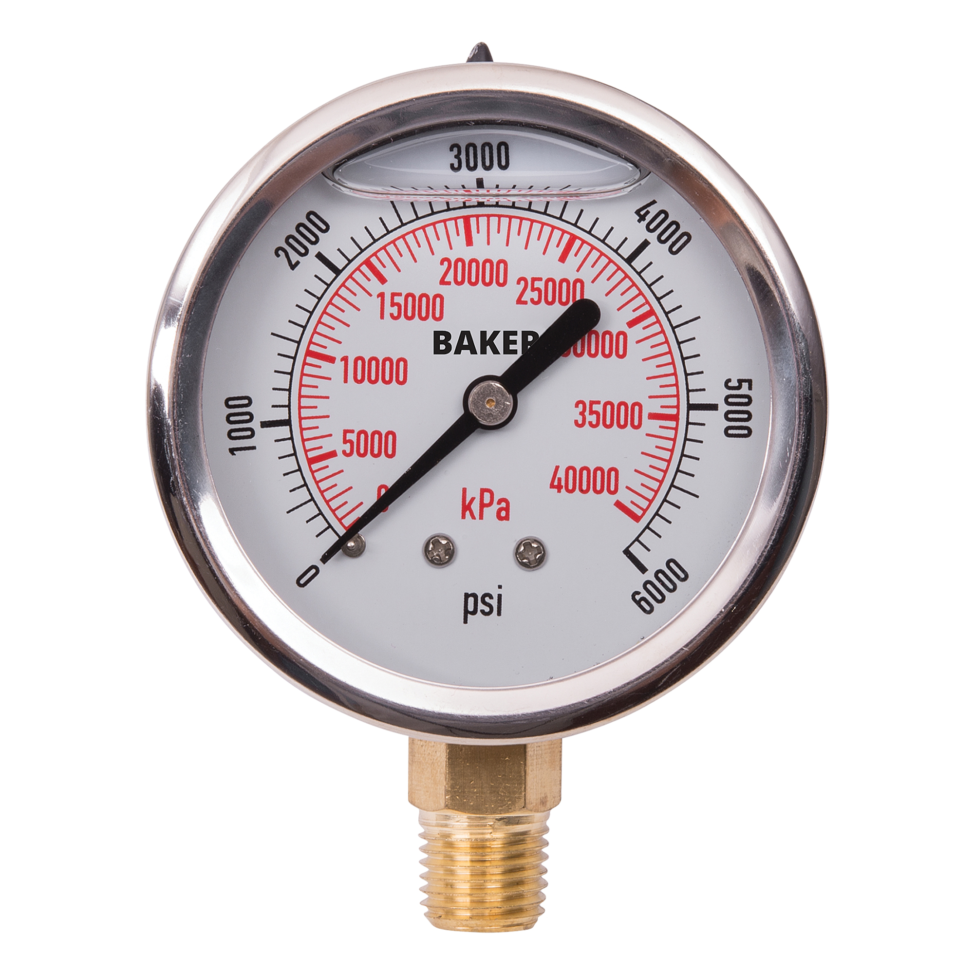 Manomètres, 2-1/2", 0 - 6000 psi, Fixation inférieure, Analogique rempli de liquide