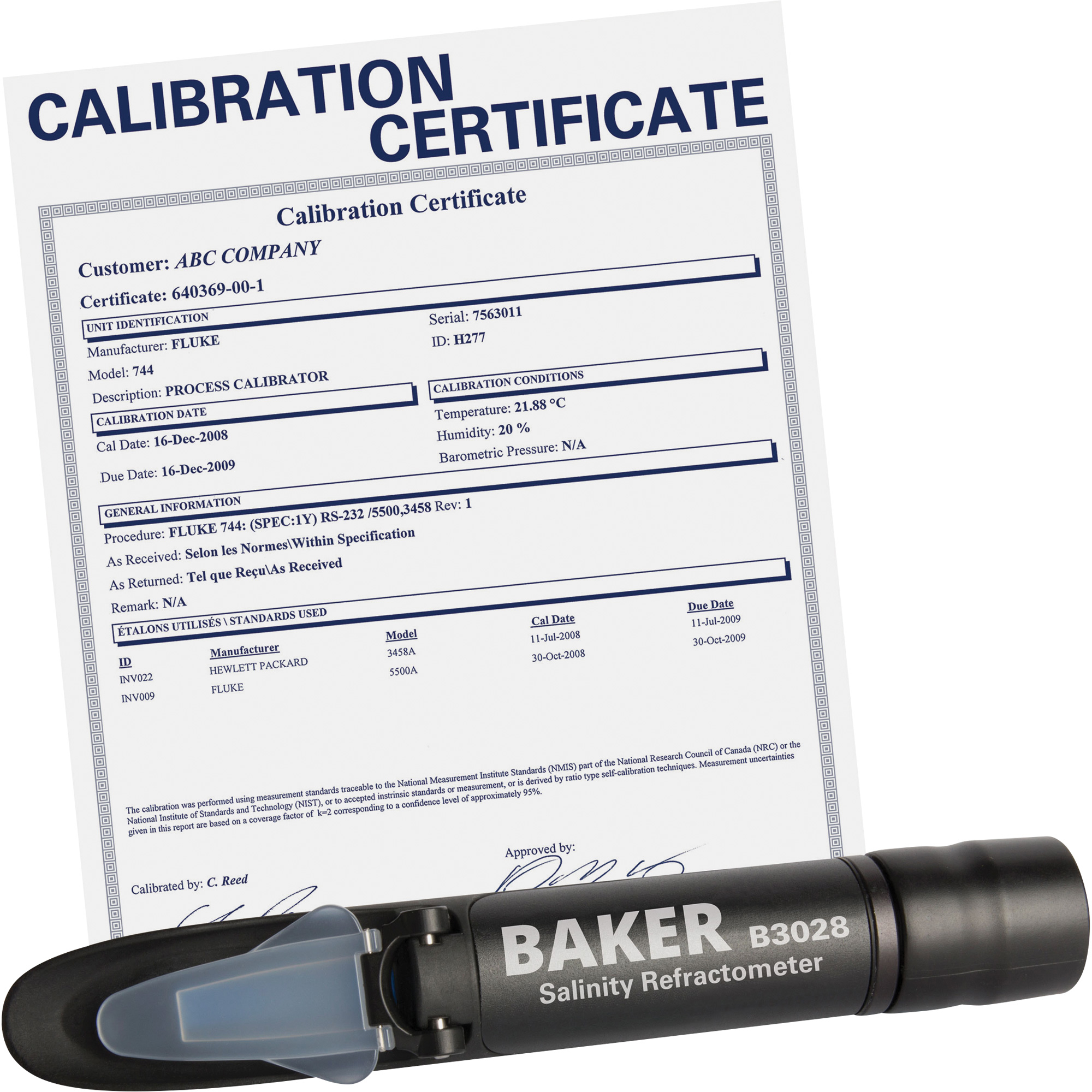 Réfractomètre avec certificat ISO, Analogue (verre-regard)-Numérique, Salinité