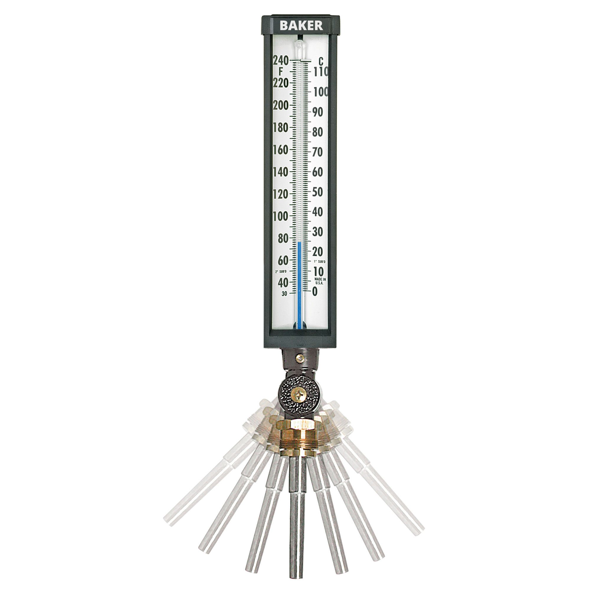 Thermomètres industriels à angle variable, Contact, Analogique, 0-120°F (-17-49°C)