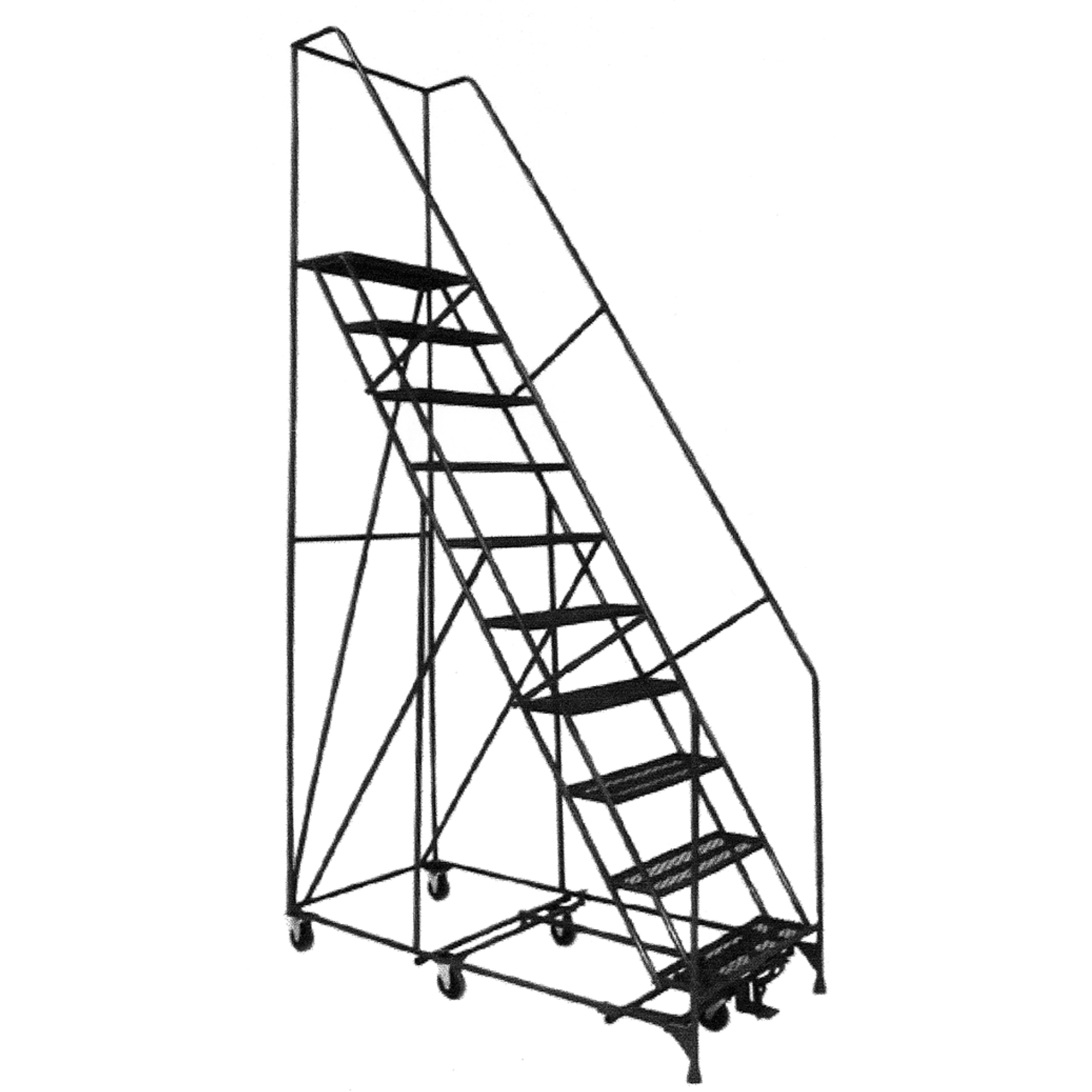 Échelles Pivotantes A/Roulettes Au Centre, 10 marches, Largeur de la marche 24", Hauteur de la plateforme 100", Acier