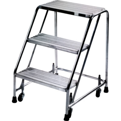 Échelles roulantes, 2 marches, Largeur de la marche 18", Hauteur de la plateforme 19", Aluminium