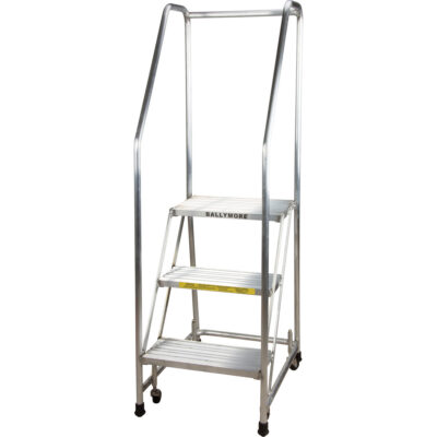 Échelles roulantes, 3 marches, Largeur de la marche 18", Hauteur de la plateforme 28-1/2", Aluminium