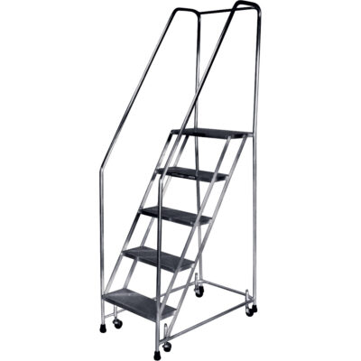 Échelles roulantes, 7 marches, Largeur de la marche 24", Hauteur de la plateforme 66-1/2", Aluminium