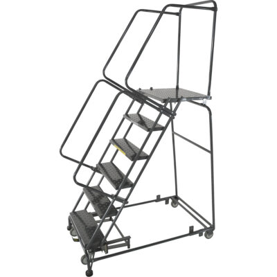 Échelles roulantes avec pied verrouillable activé par le poids, 10 marches, Largeur de la marche 24", Hauteur de la plateforme 100", Acier