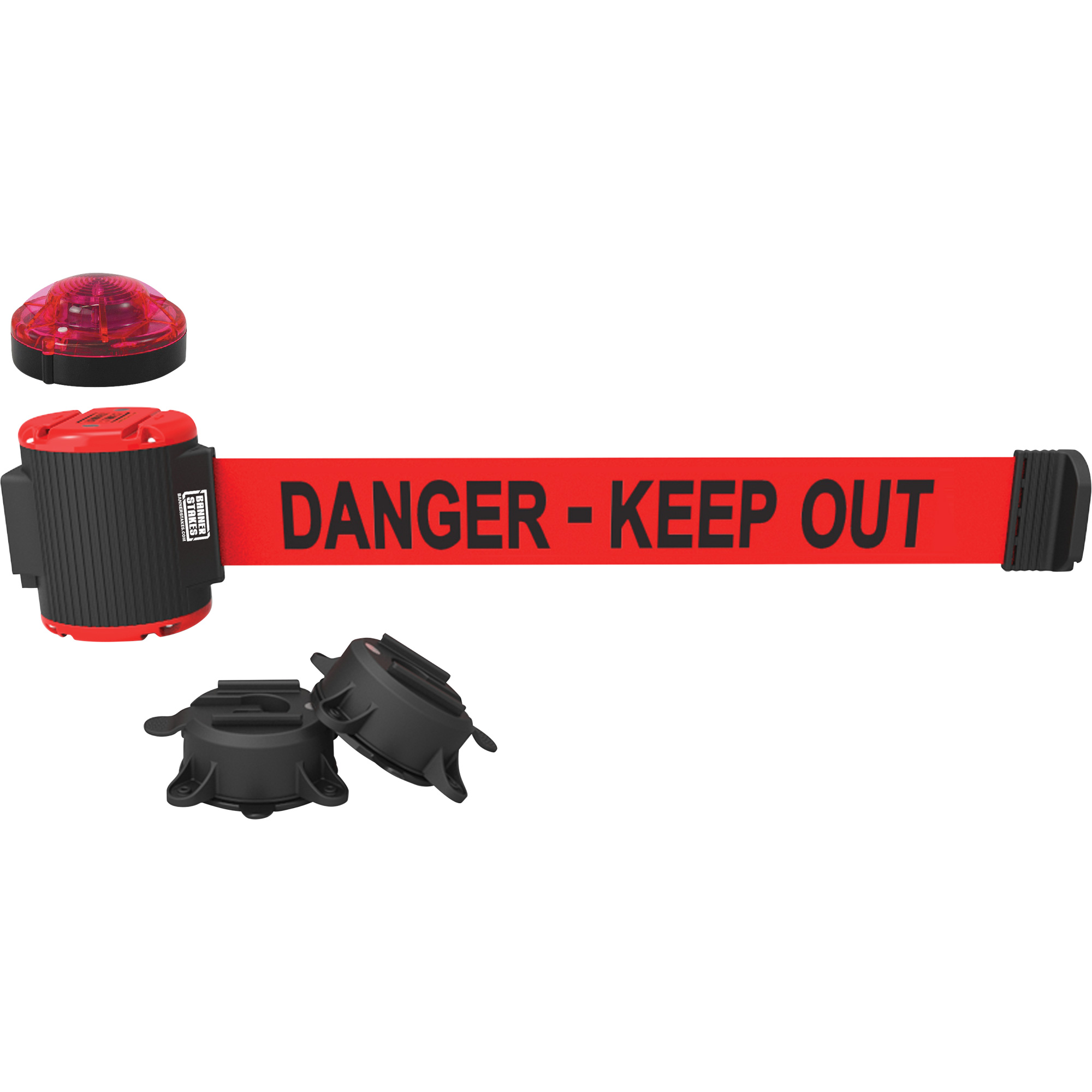 Barrière à fixation murale avec ensemble d'éclairage, Plastique, Fixation magnétique, 30', Ruban Rouge