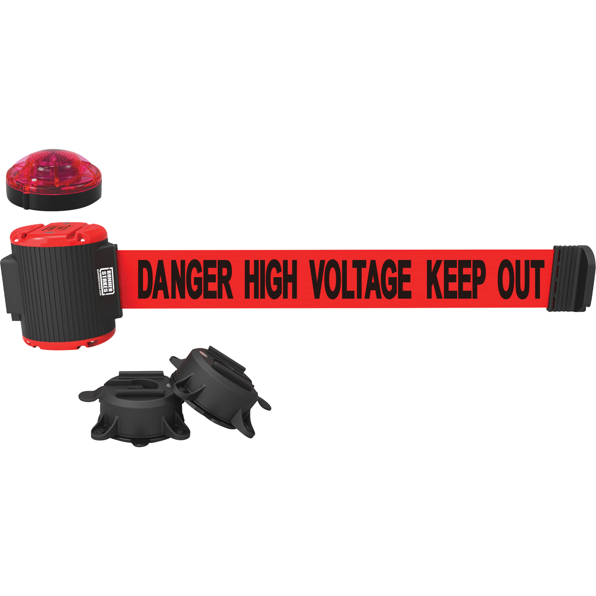Barrière à fixation murale avec ensemble d'éclairage, Plastique, Fixation magnétique, 30', Ruban Rouge